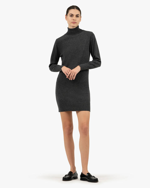 Florenz Cashmere Turtleneck Dress - Charcoal | MaisonCashmere
