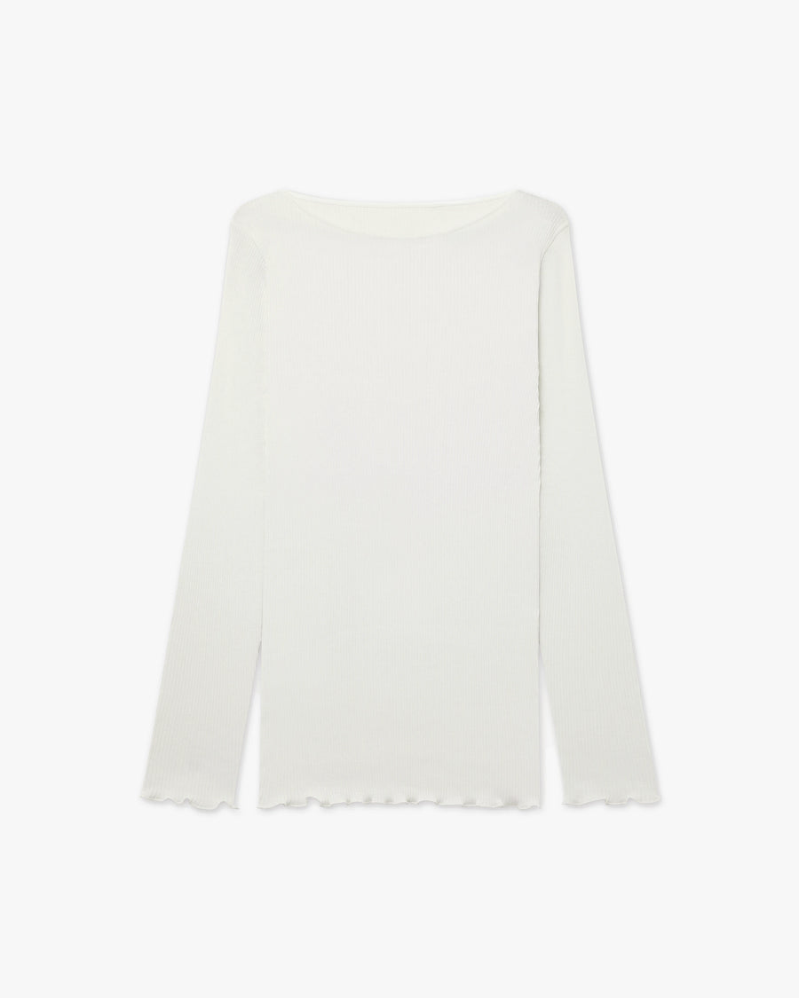 Crew Neck Pleated Top - White Cotone / Seta