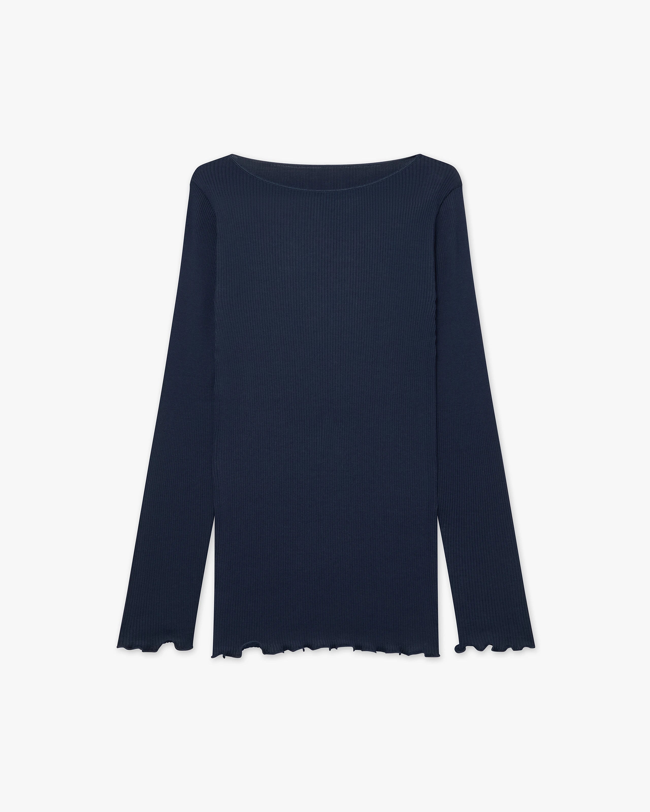 Crew Neck Pleated Top - Blue Cotone / Seta