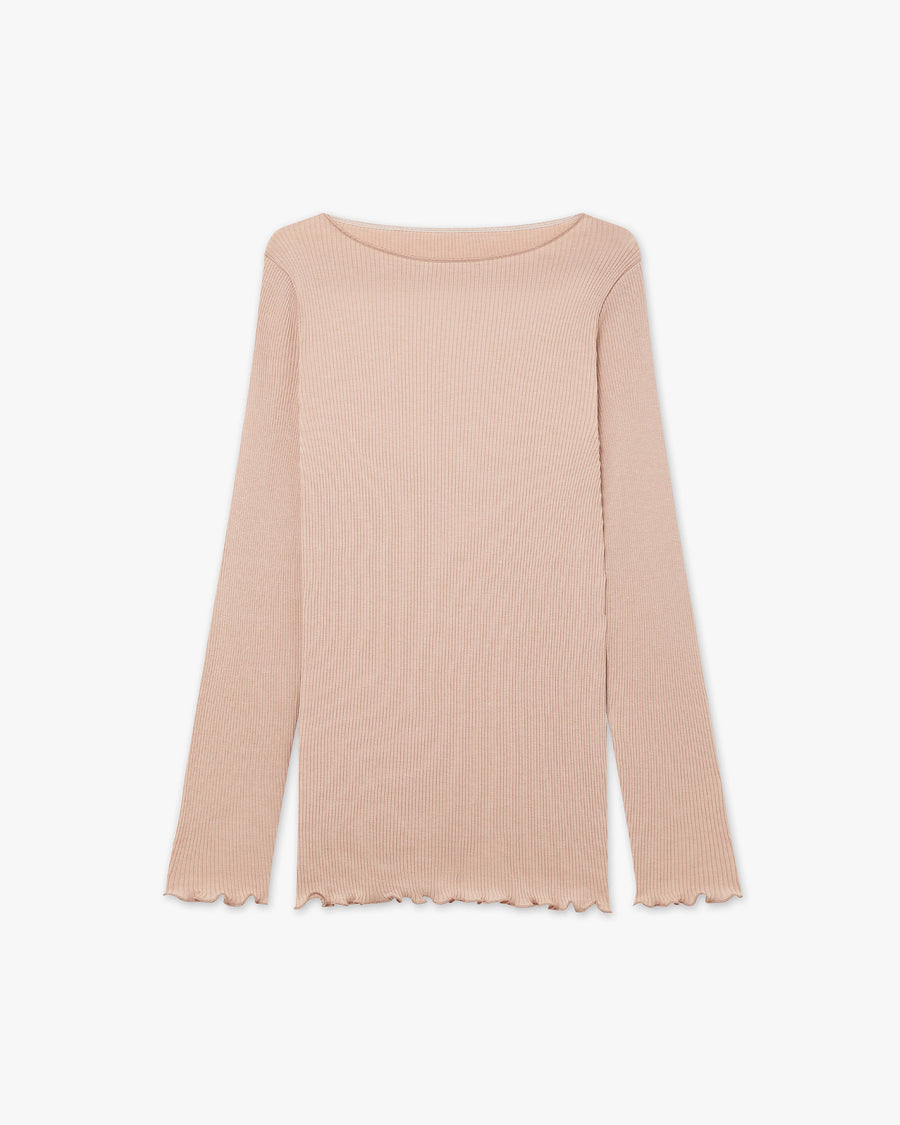 Crew Neck Pleated Top - Blush Cotone / Seta