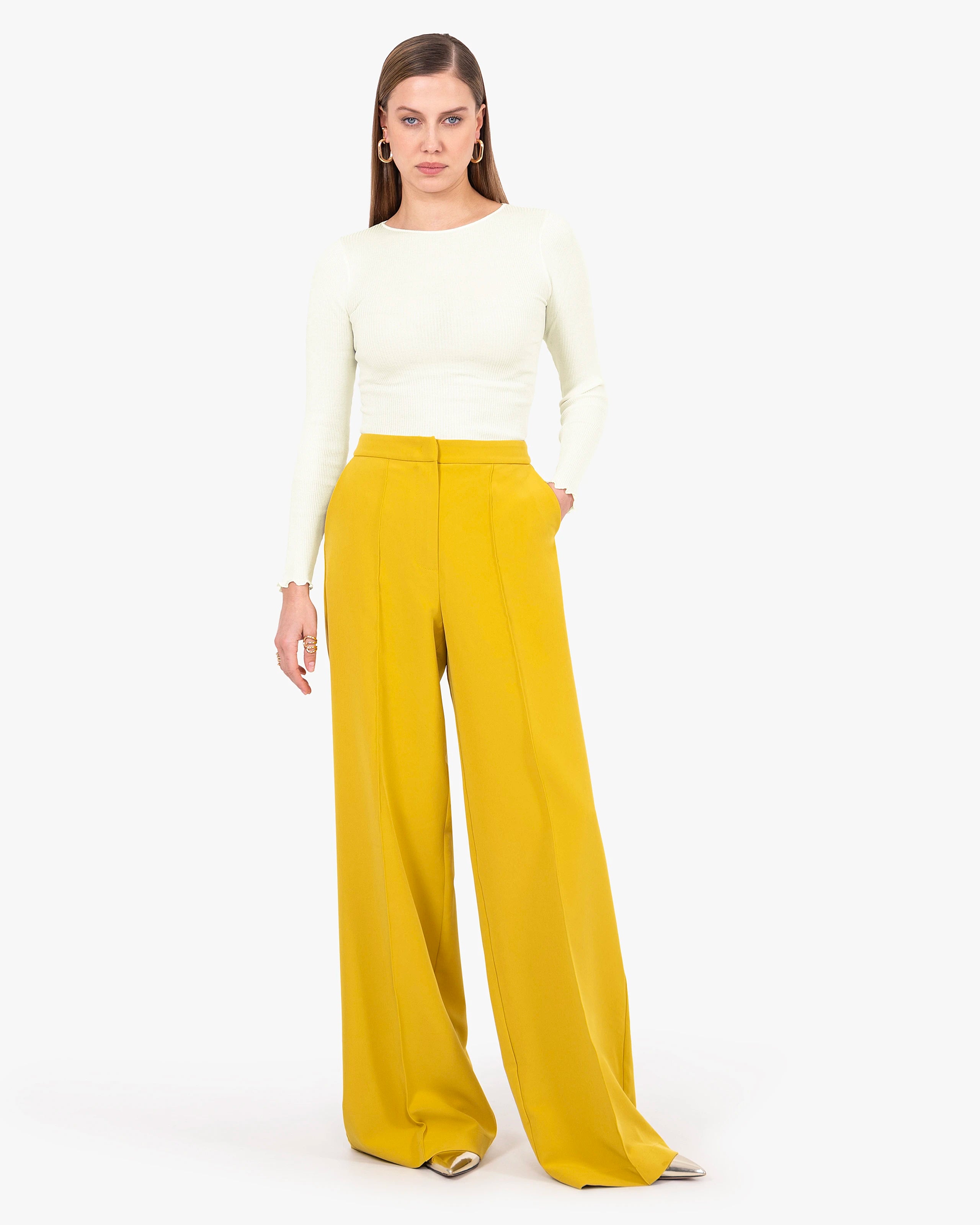 Crew Neck Pleated Top - White Cotone / Seta