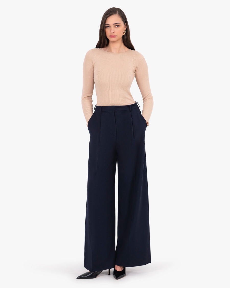 Crew Neck Pleated Top - Blush Cotone / Seta