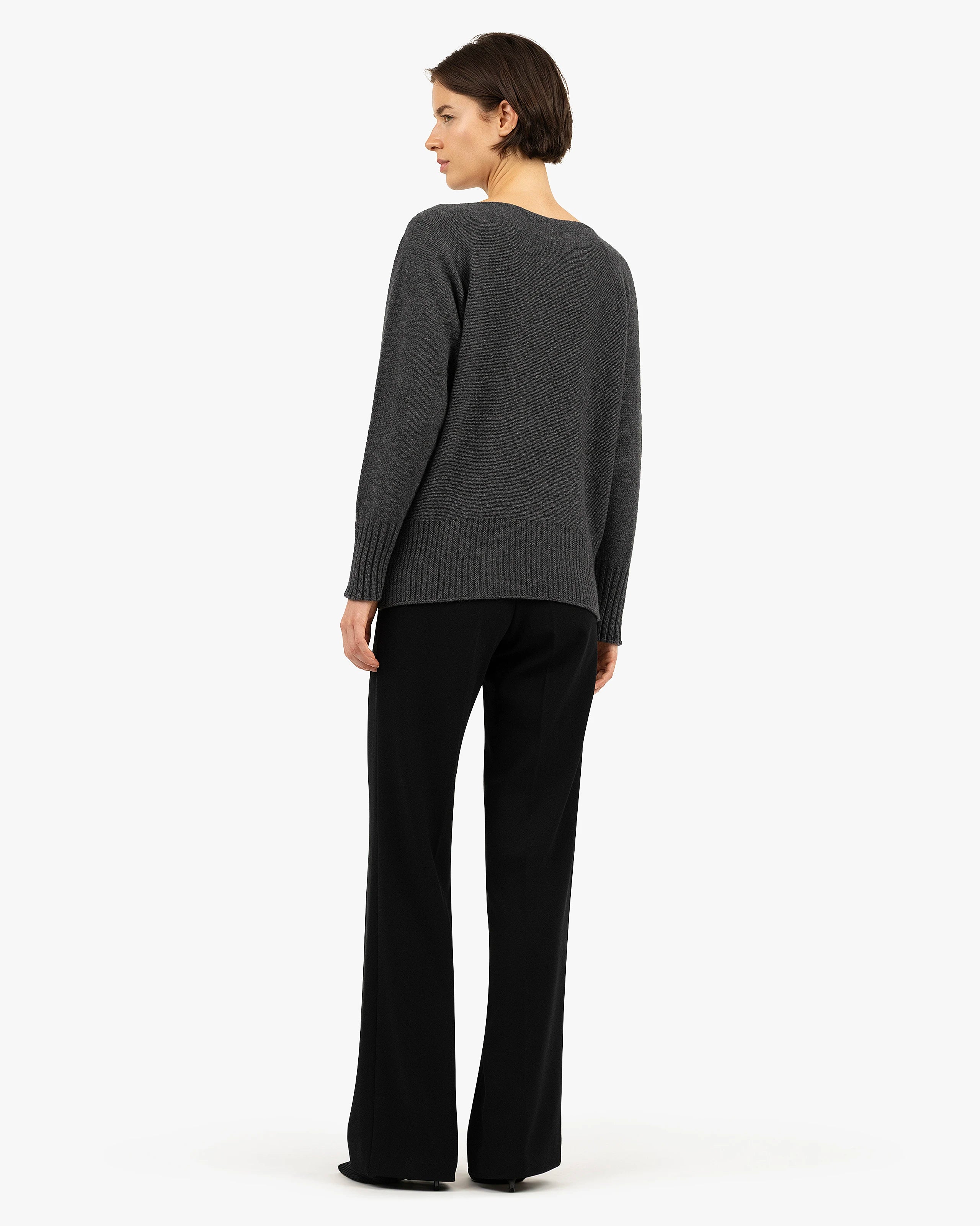 Dolomiti Maxi Boat Neck Sweater - Charcoal Cashmere