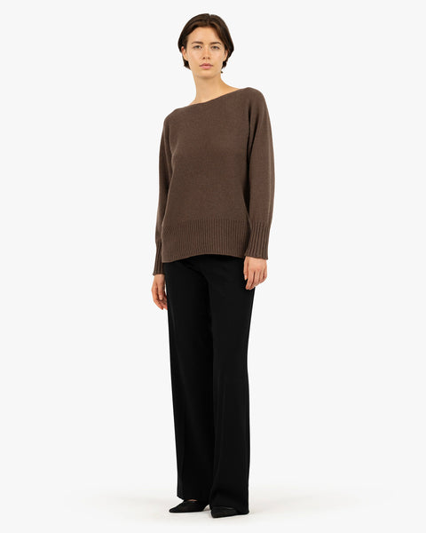 Dolomiti Maxi Boat Neck Sweater - Brown Cashmere