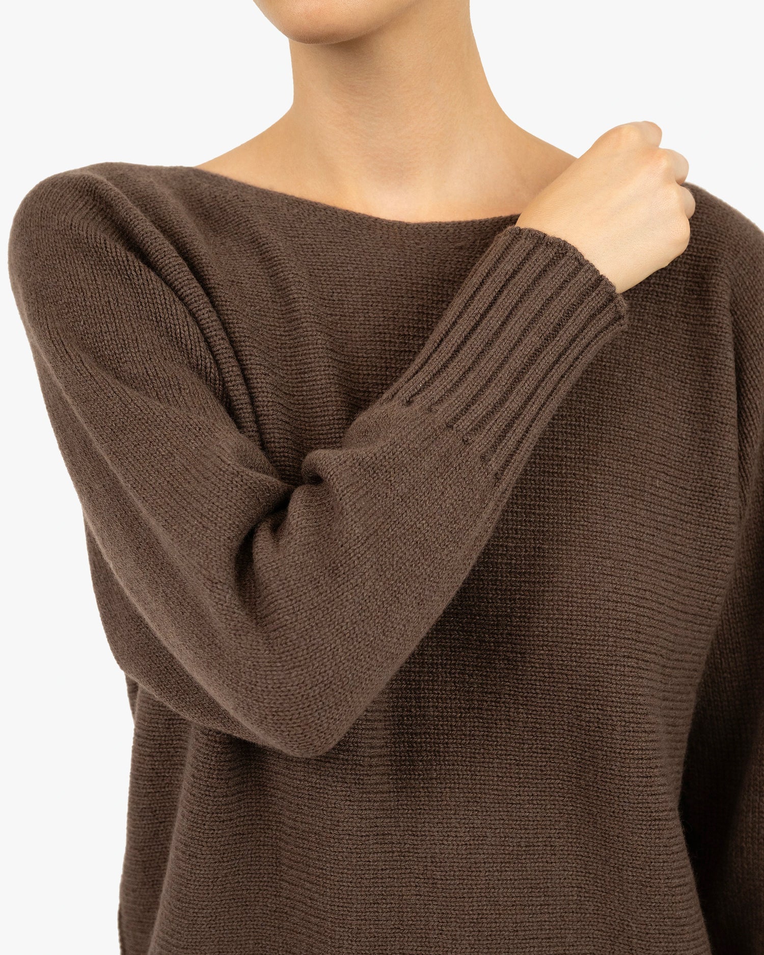 Oversized Maxi Cashmere Boat Neck Jumper Brown MaisonCashmere