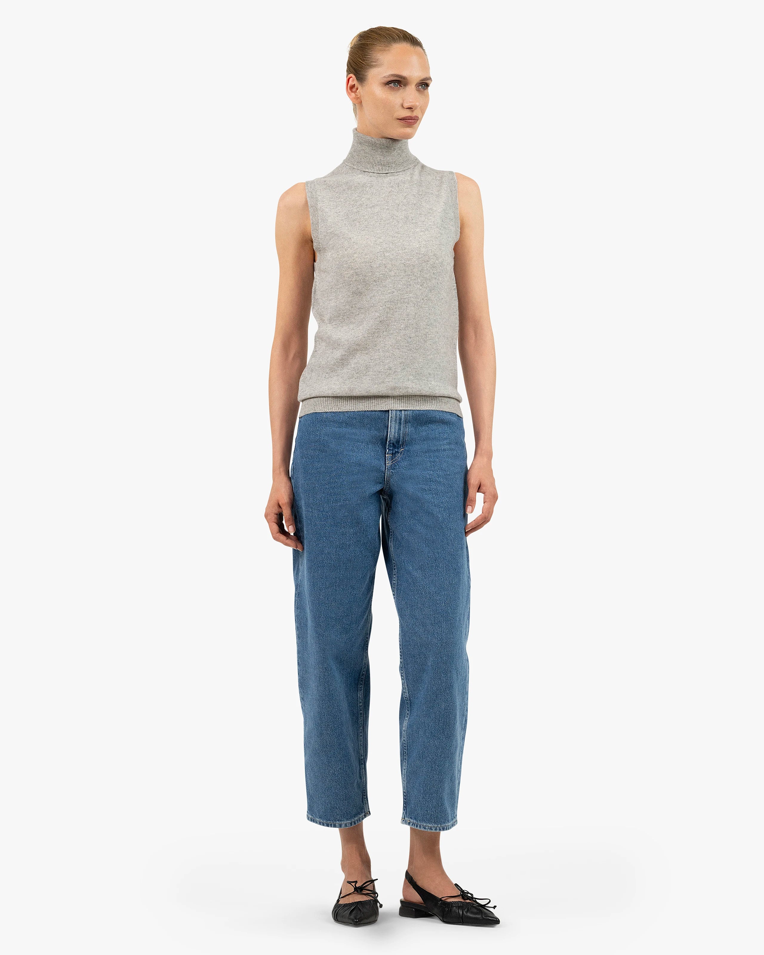 Essential Turtleneck Top - Light Grey Cashmere