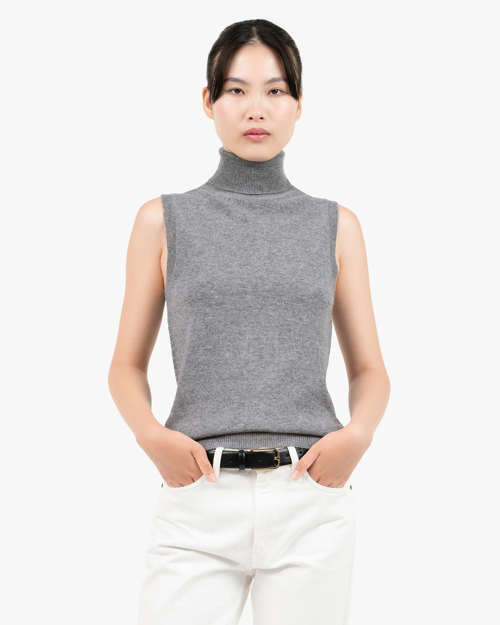 Essential Turtleneck Top - Medium Grey Cashmere