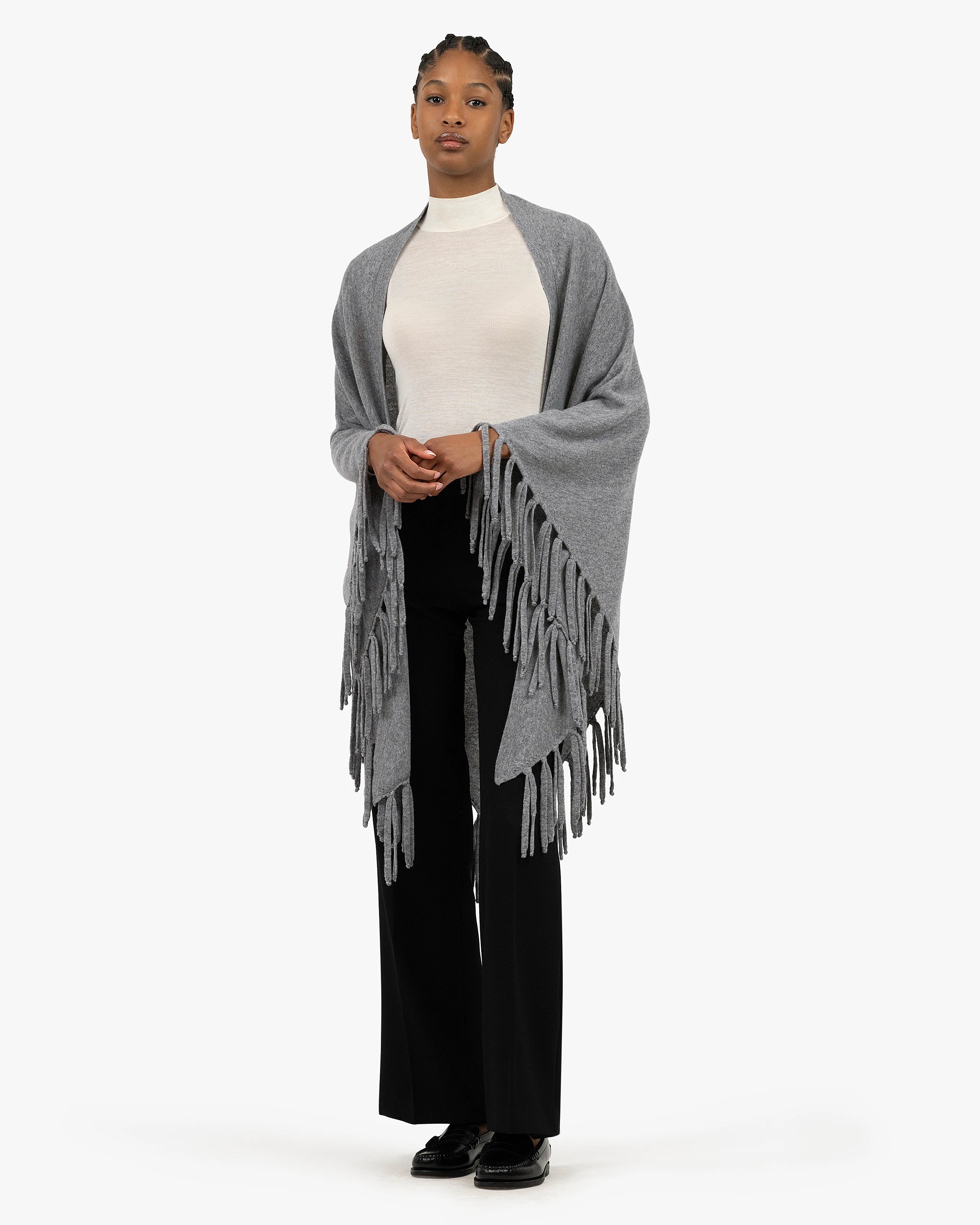 Fringed Wrap - Medium Grey Cashmere