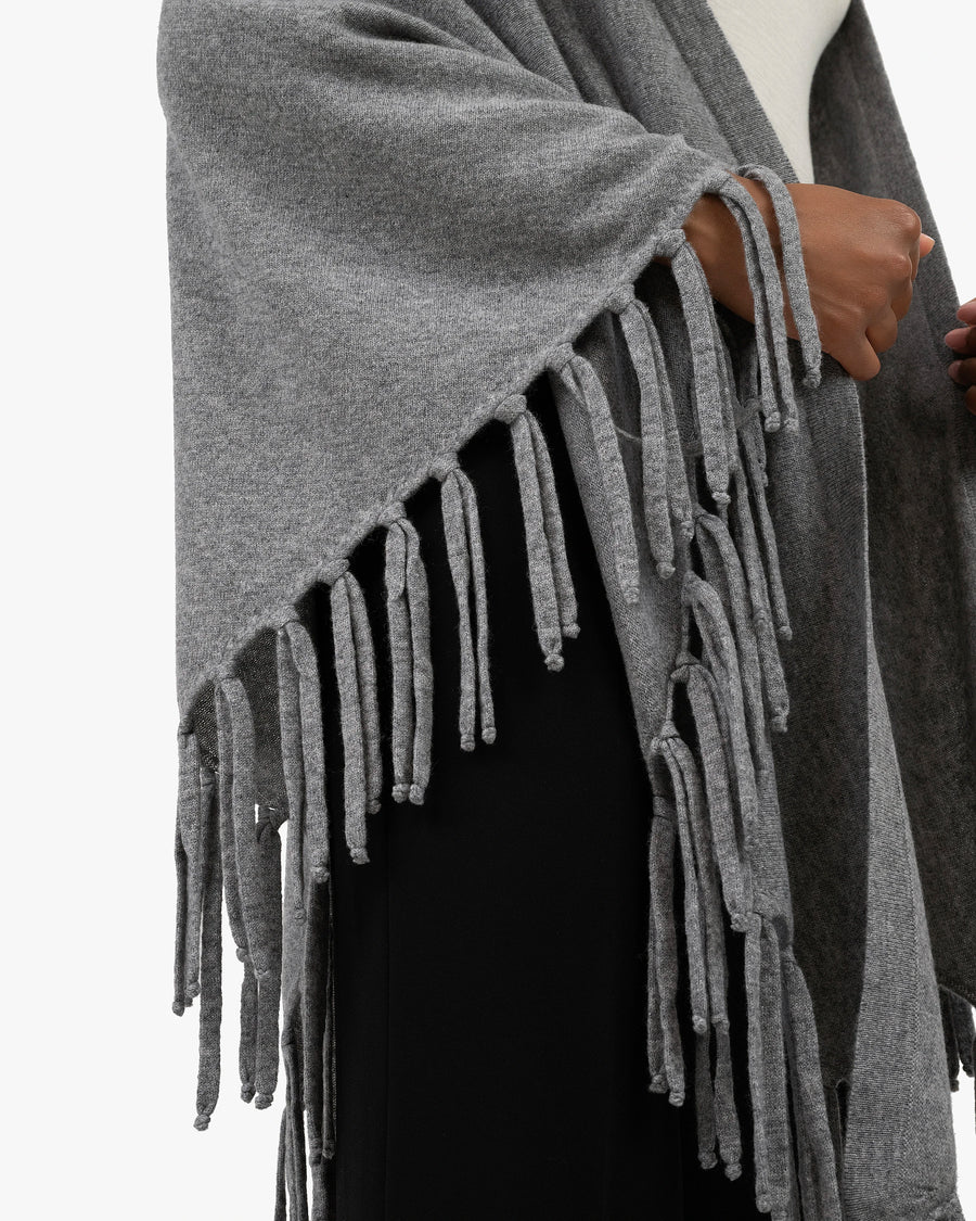 Fringed Wrap - Medium Grey Cashmere