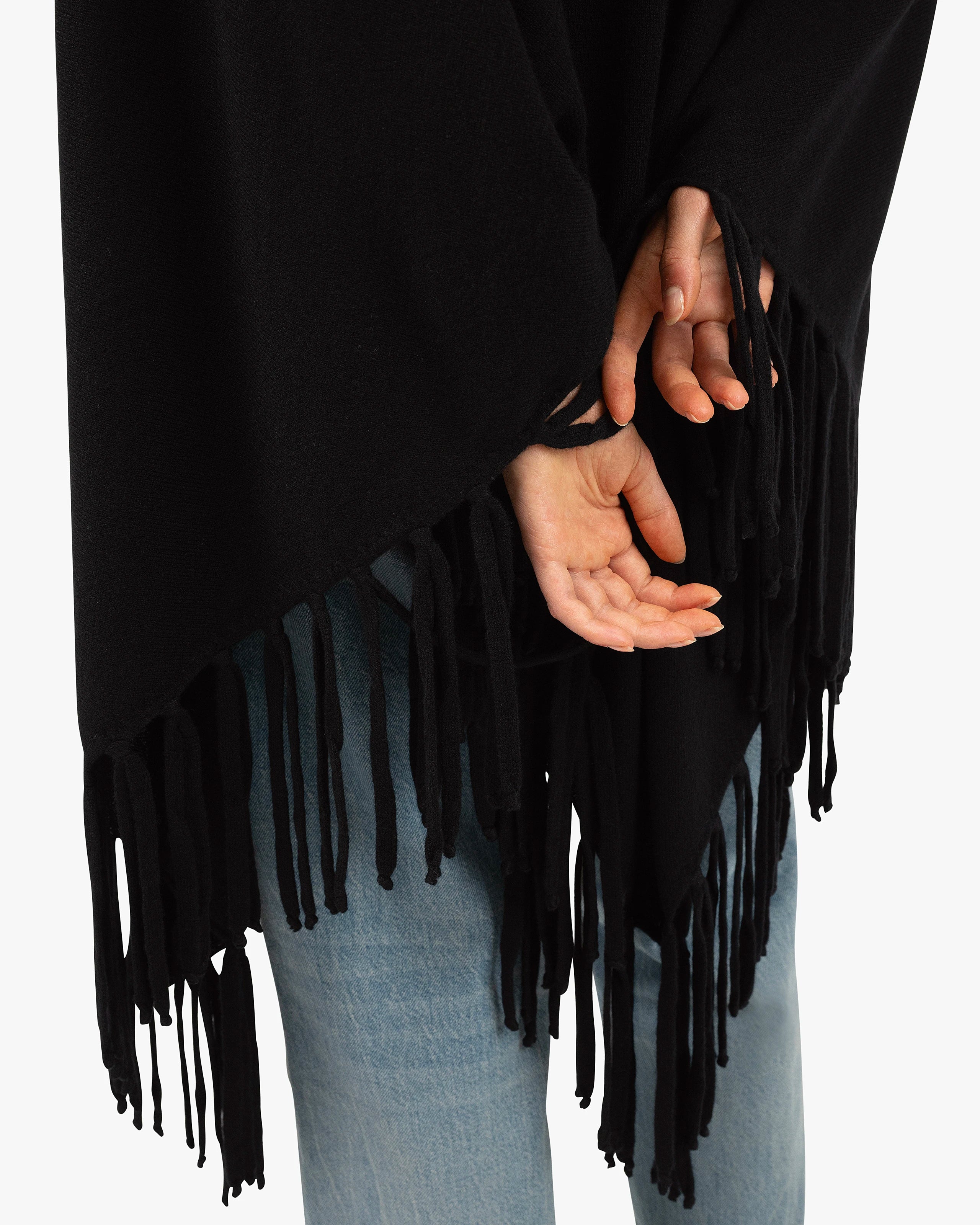 Fringed Wrap - Black Cashmere