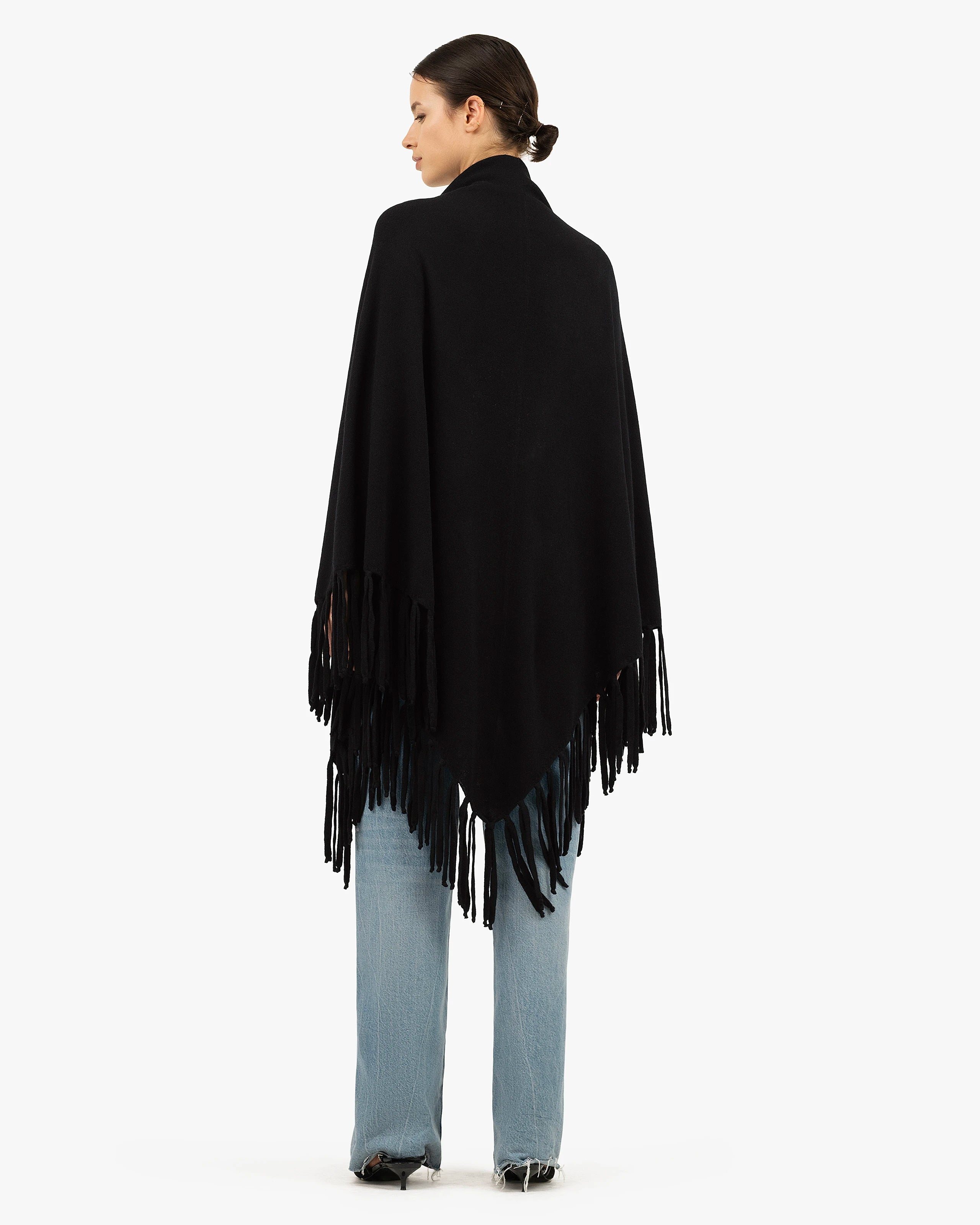 Fringed Wrap - Black Cashmere