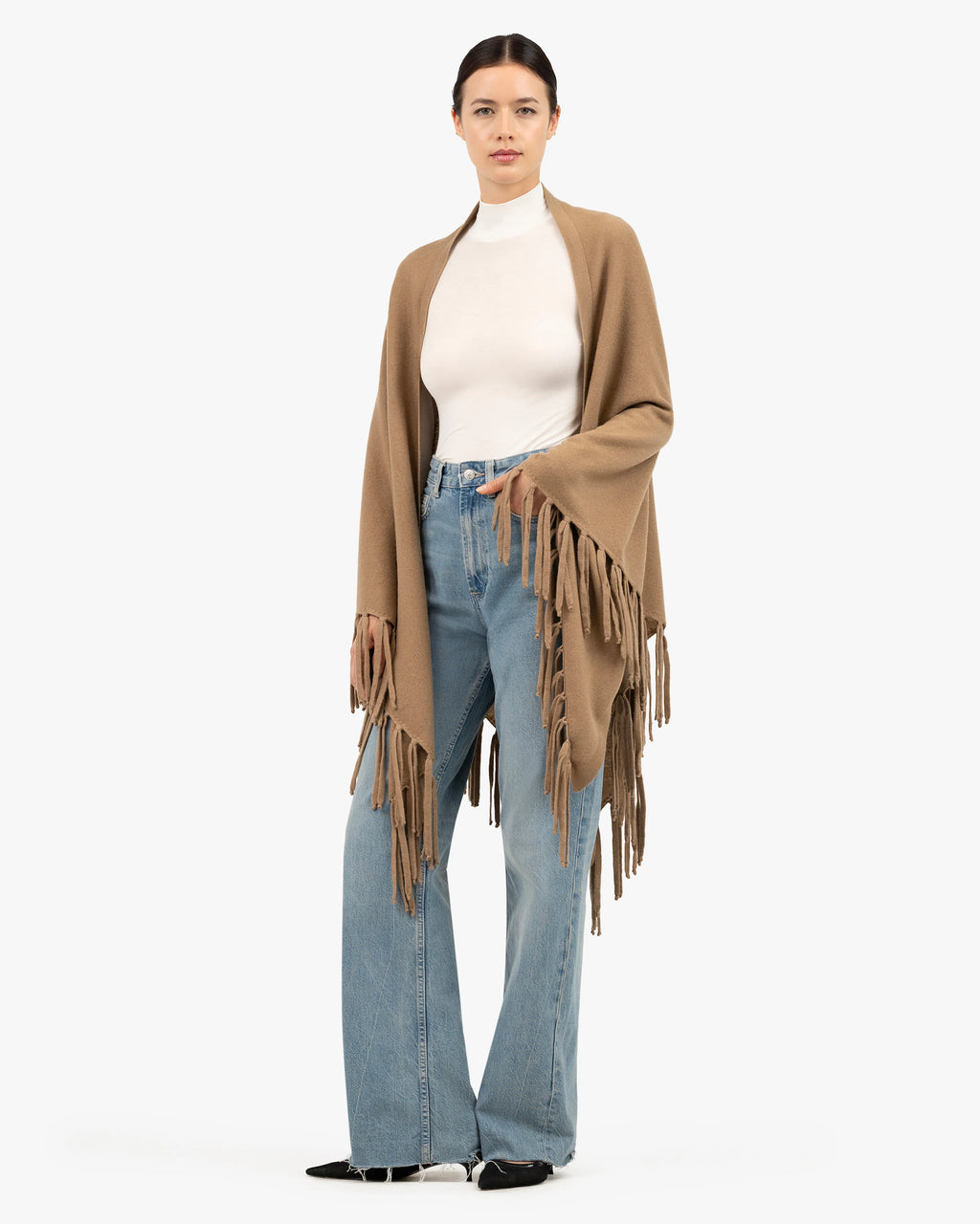 Fringed Wrap - Camel Cashmere