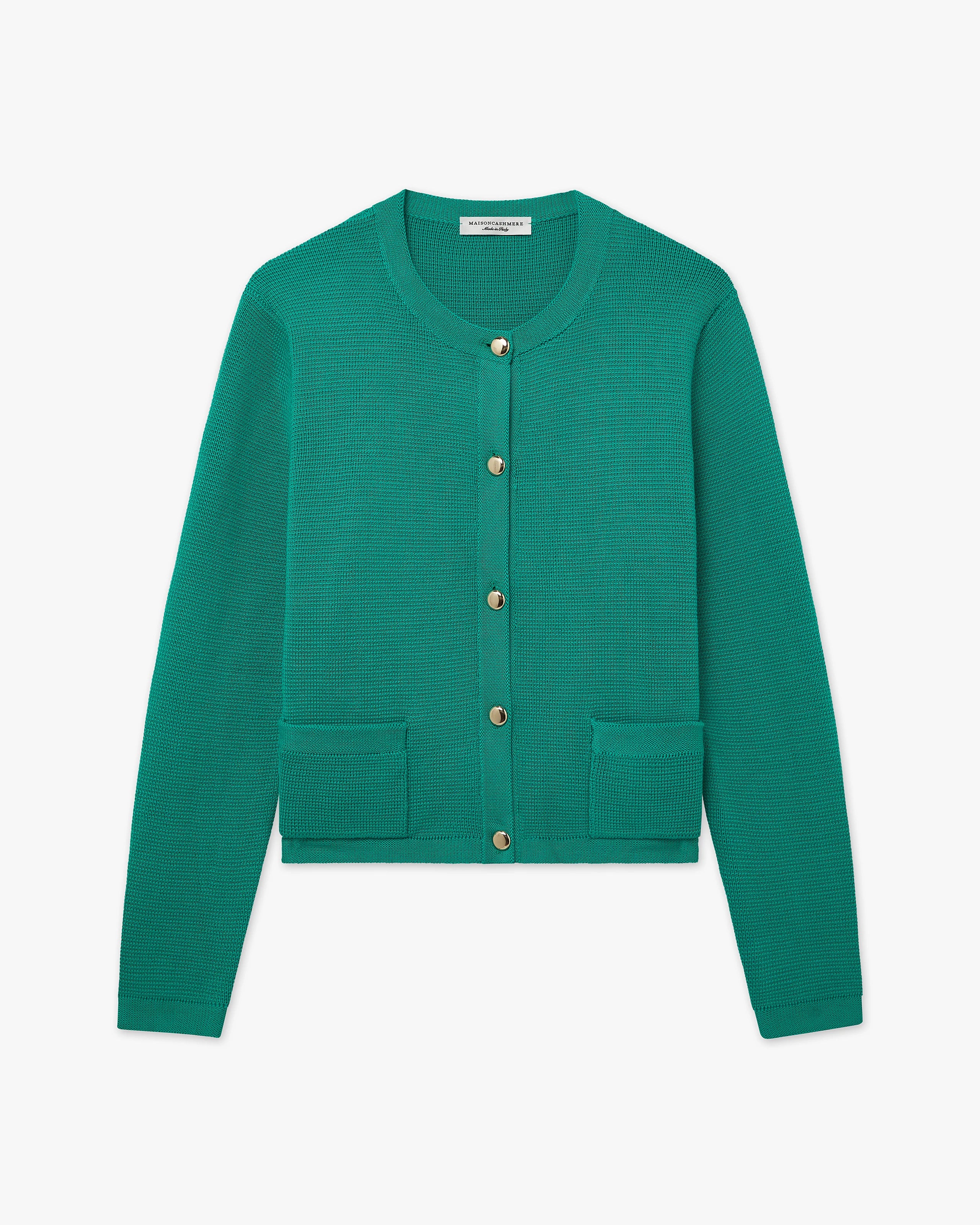 Oasi Crew Neck Cardigan - Green Cotone