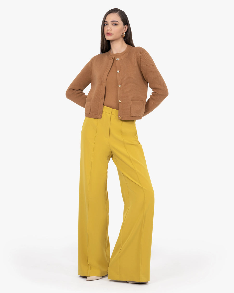 Oasi Crew Neck Cardigan - Hazelnut Cotone