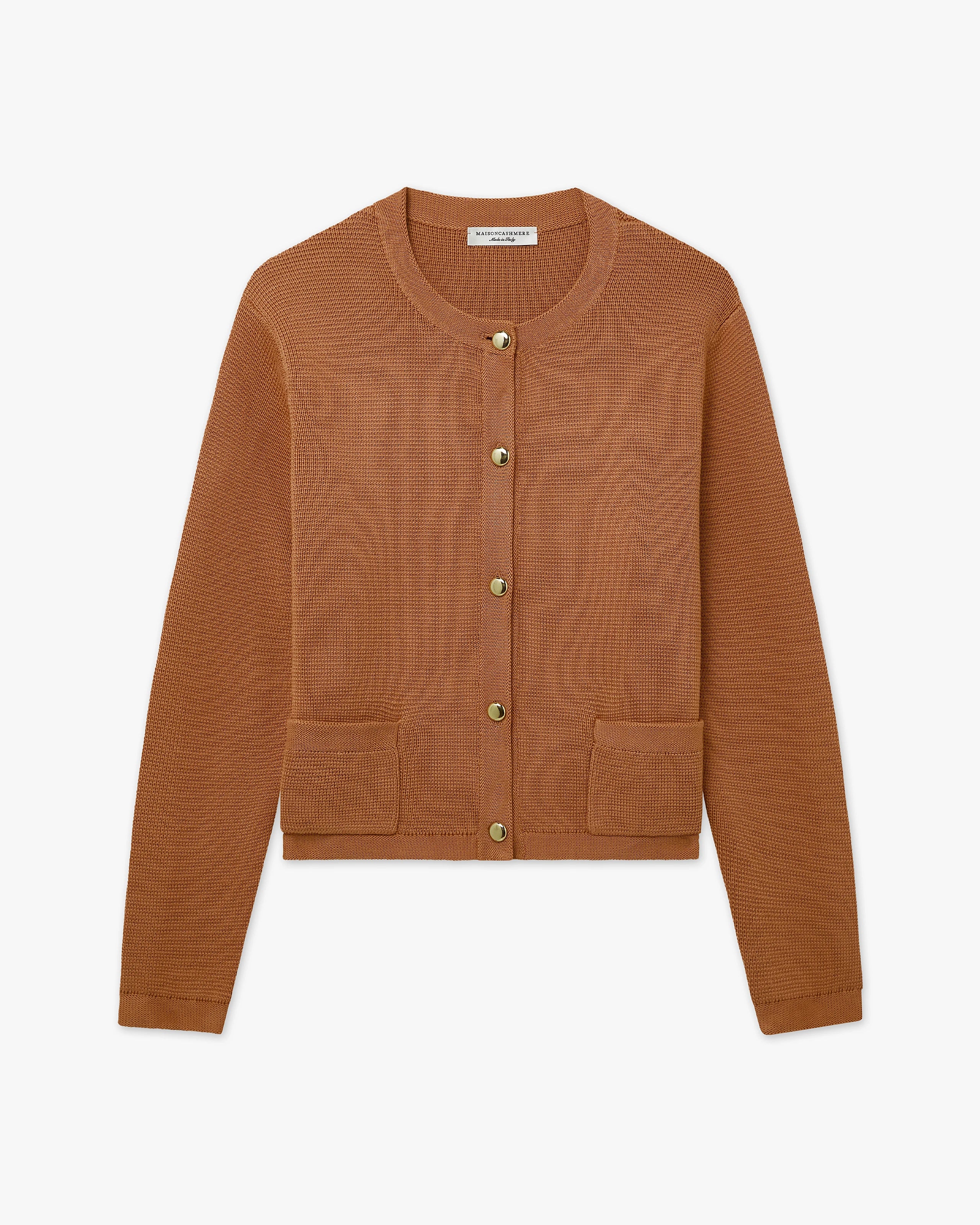Oasi Crew Neck Cardigan - Hazelnut Cotone