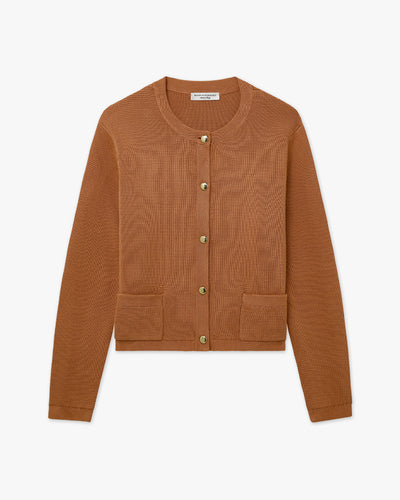 Oasi Crew Neck Cardigan - Hazelnut Cotone