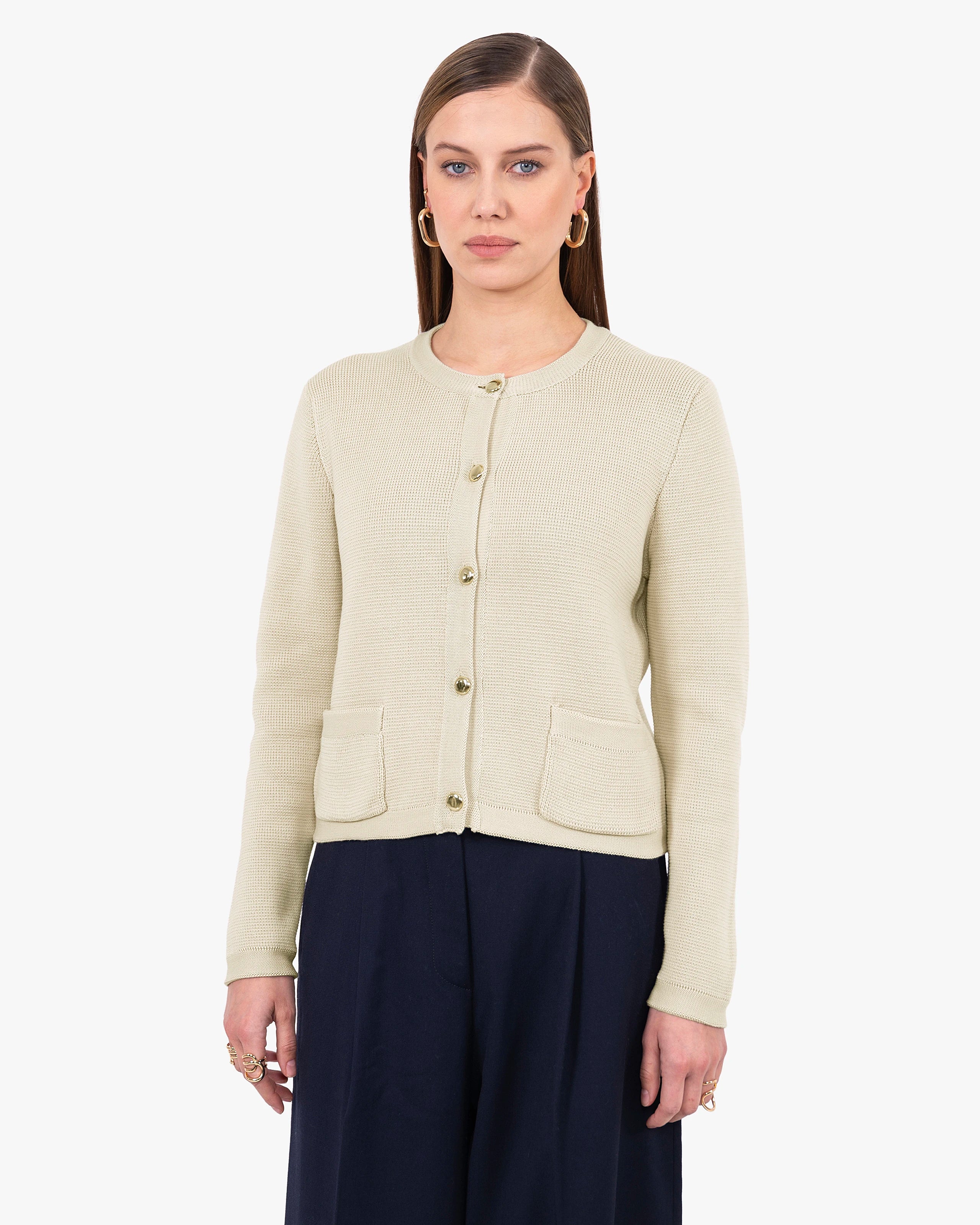 Oasi Crew Neck Cardigan - Beige Cotone