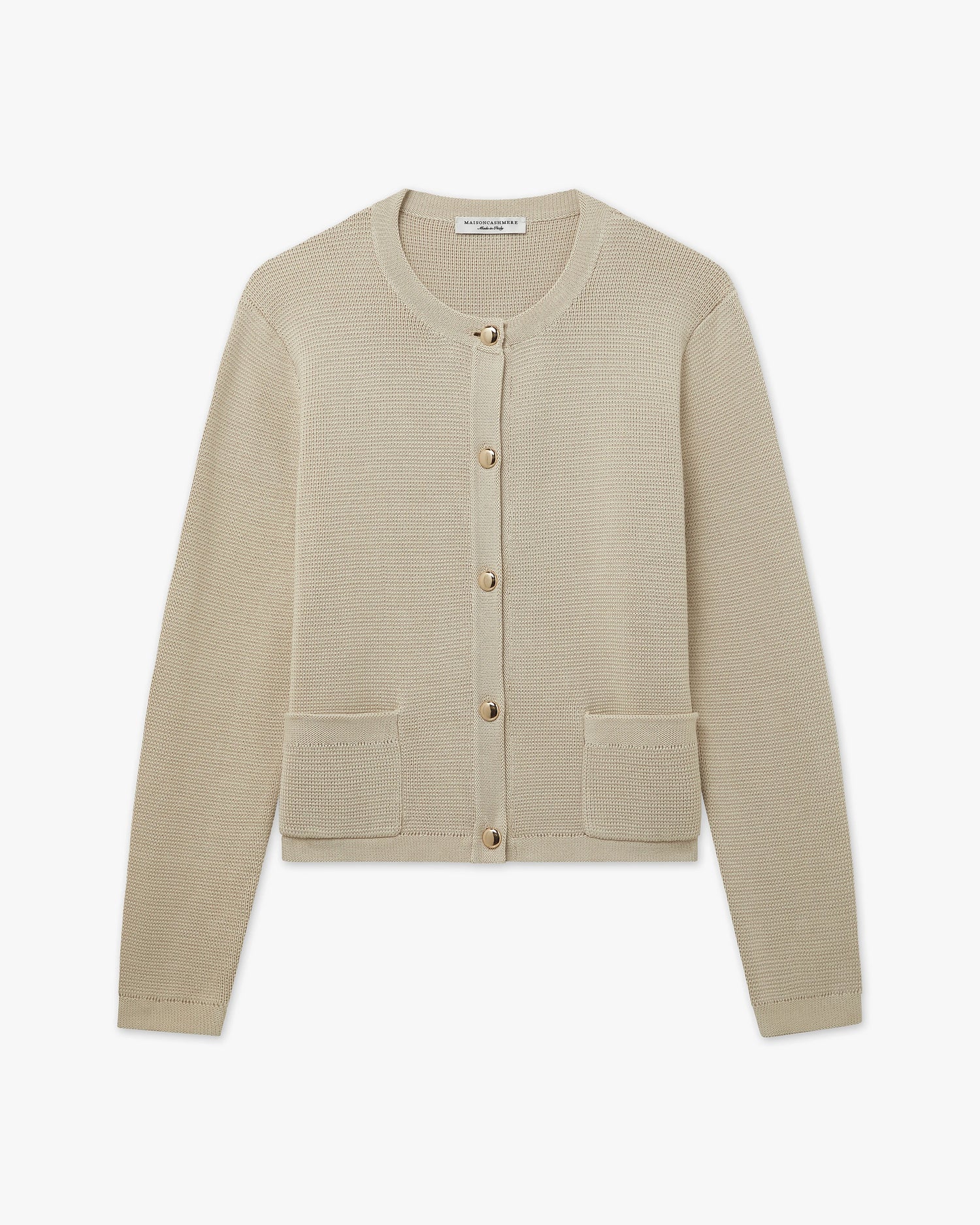 Oasi Crew Neck Cardigan - Beige Cotone