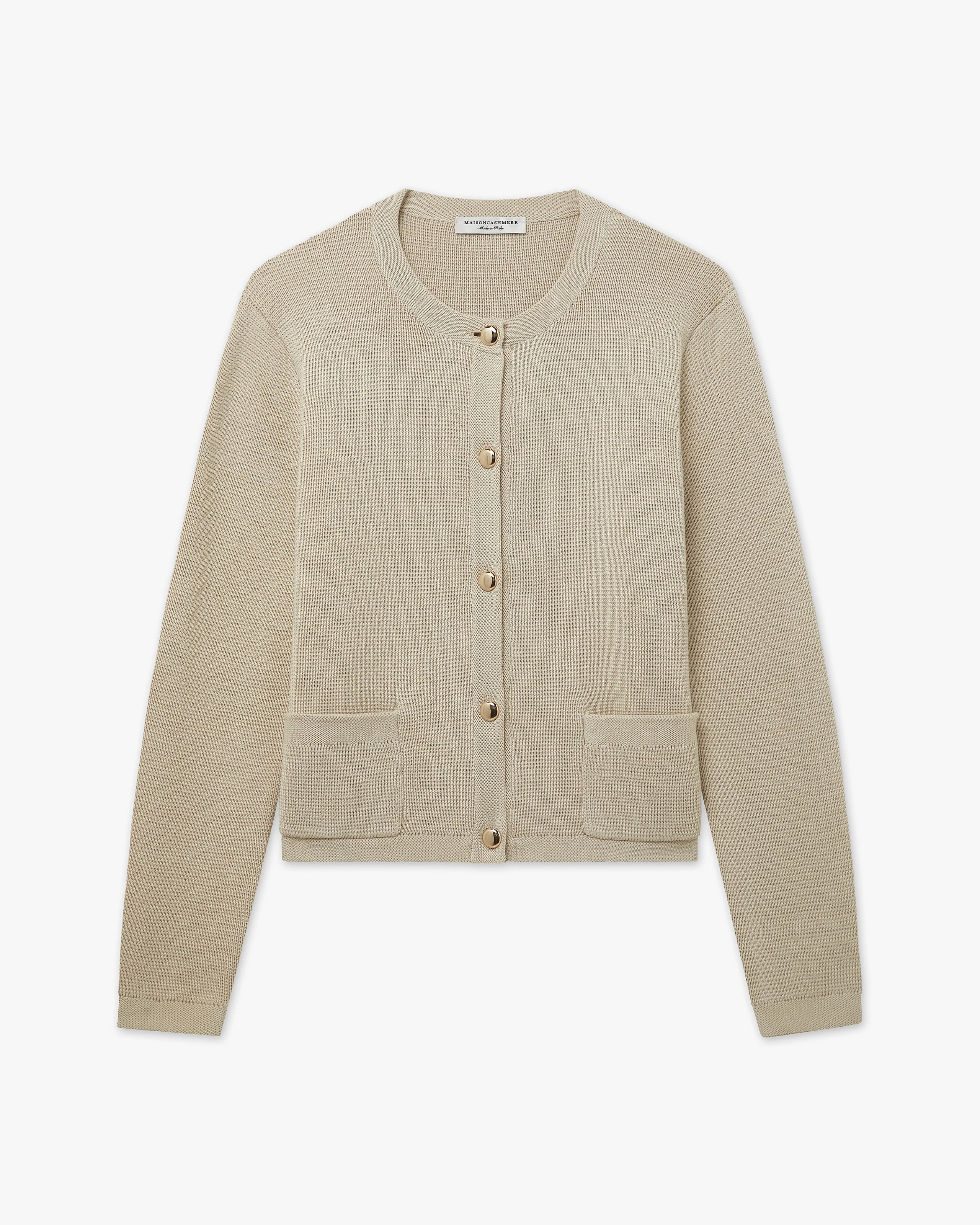 Oasi Crew Neck Cardigan - Beige Cotone