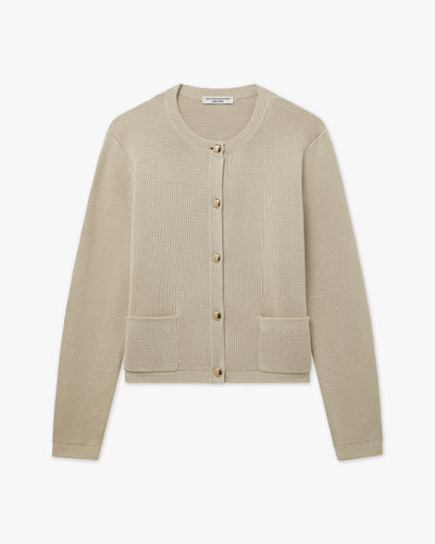 Oasi Crew Neck Cardigan - Beige Cotone