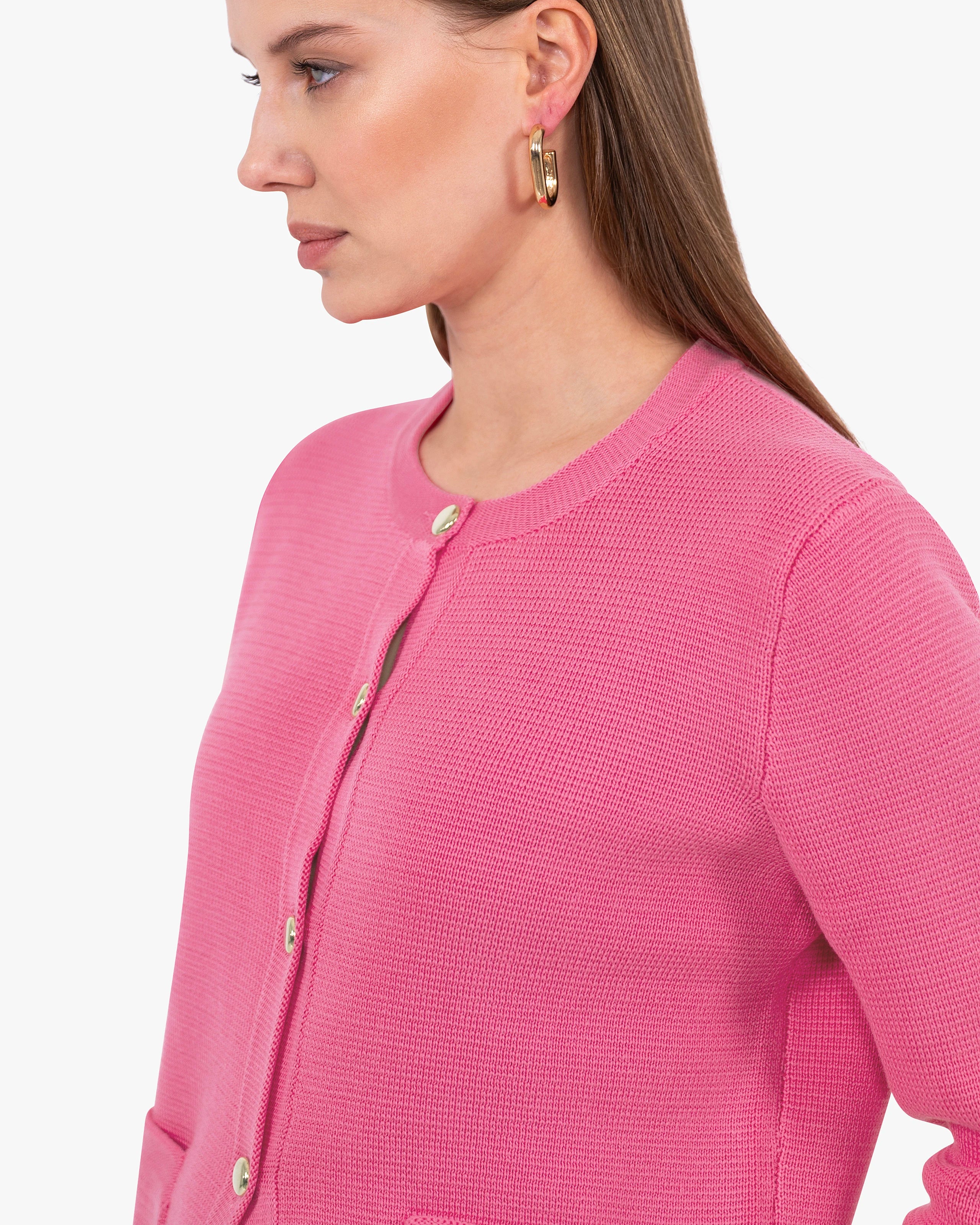 Oasi Crew Neck Cardigan - Fuchsia Cotone