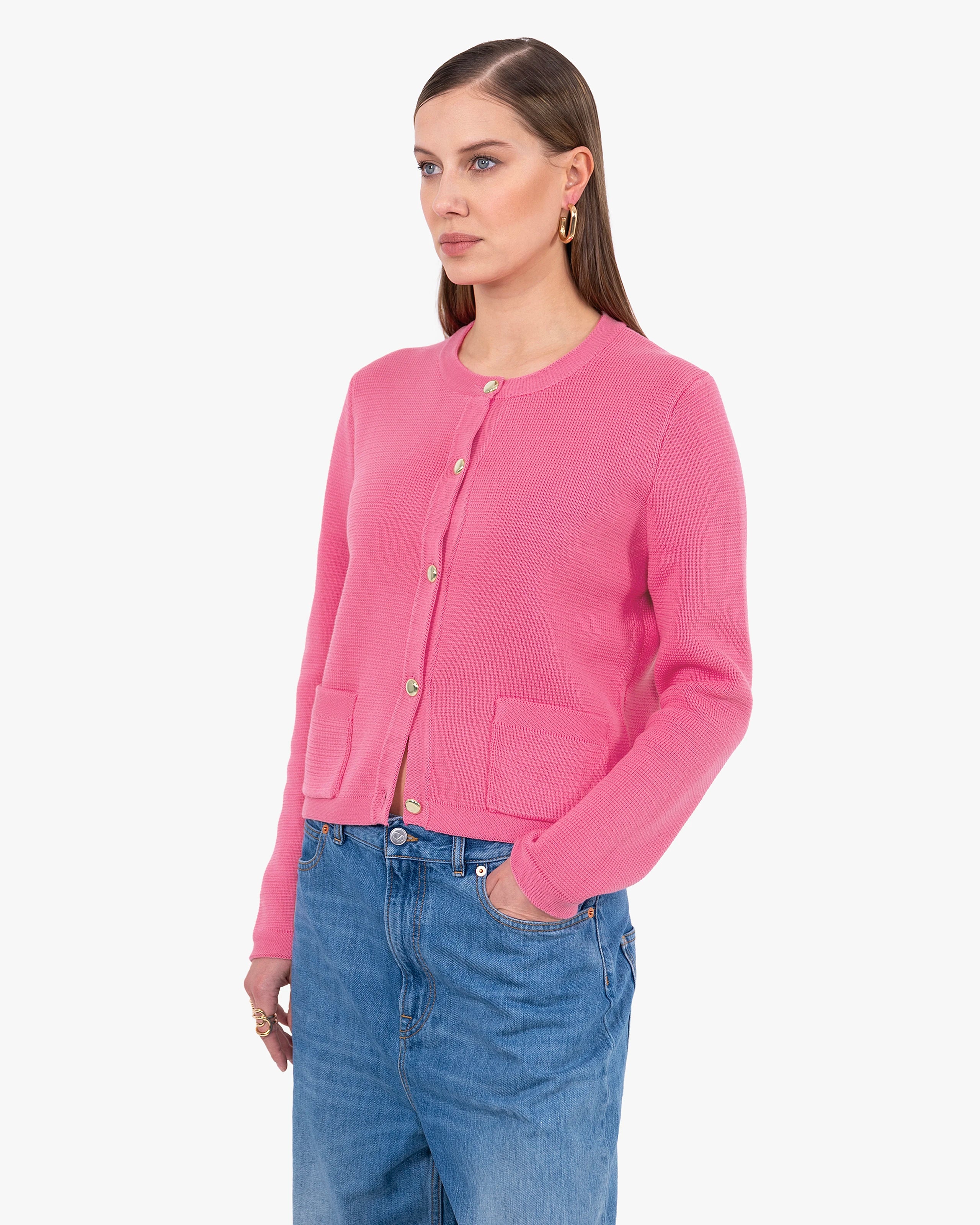 Oasi Crew Neck Cardigan - Fuchsia Cotone