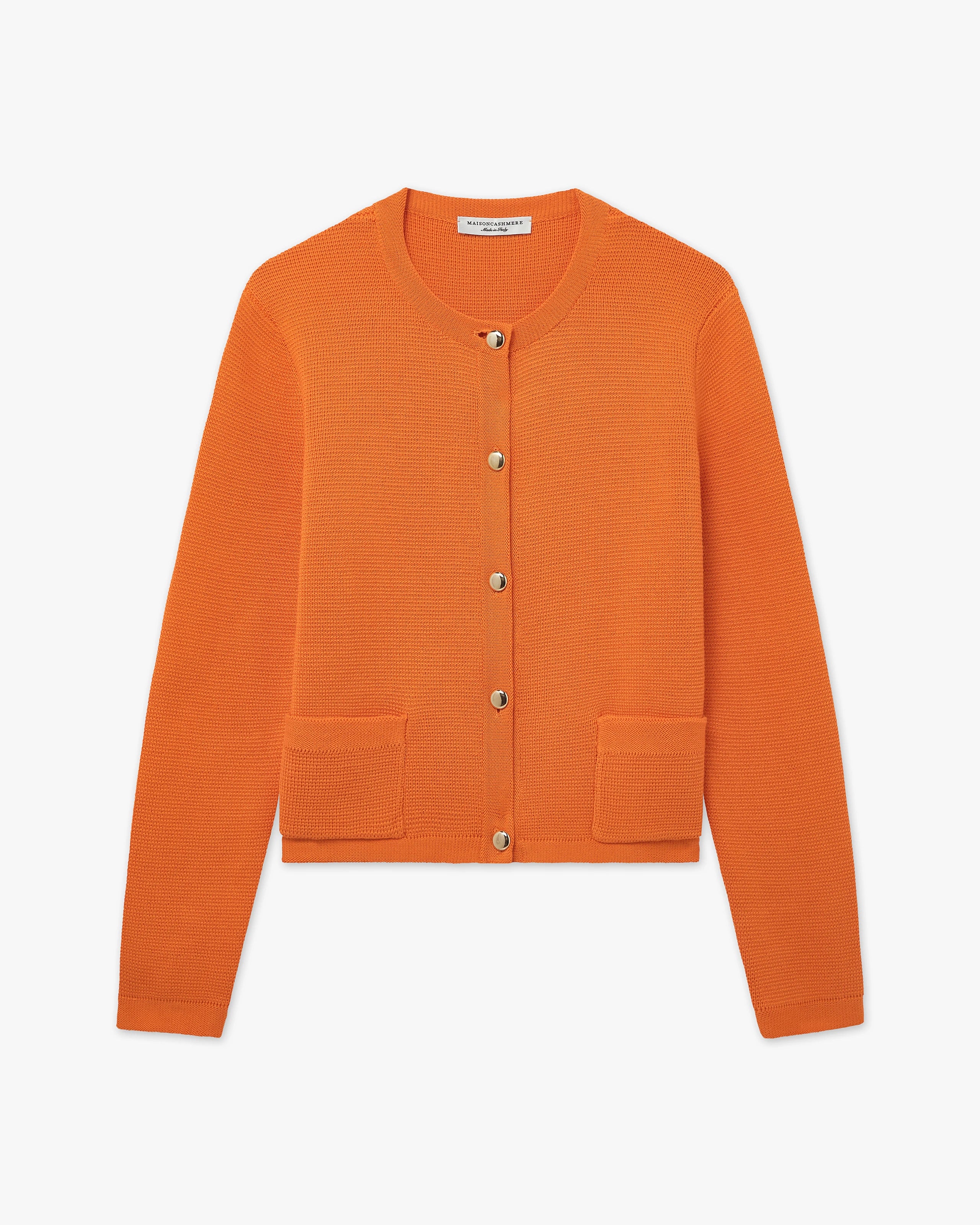Oasi Crew Neck Cardigan - Orange Cotone