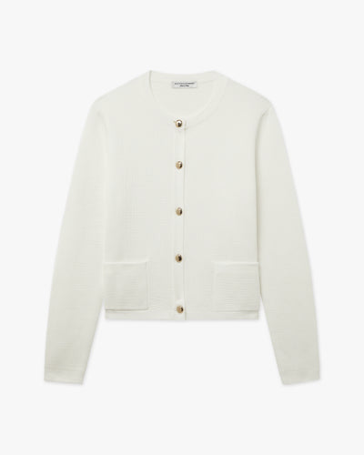 Oasi Crew Neck Cardigan - White Cotone