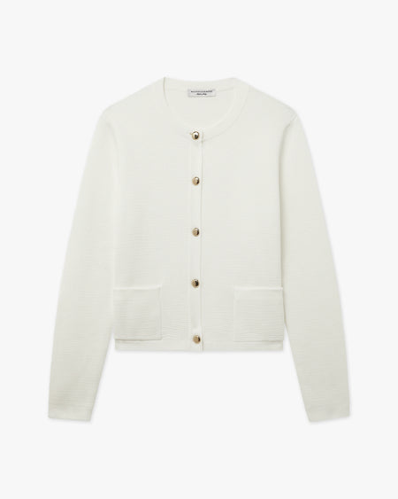 Oasi Crew Neck Cardigan - White Cotone