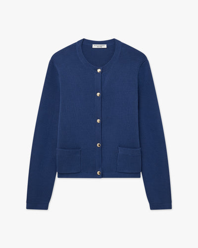 Oasi Crew Neck Cardigan - Blue Cotone