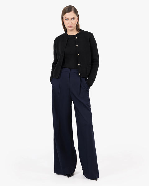 Oasi Crew Neck Cardigan - Black Cotone