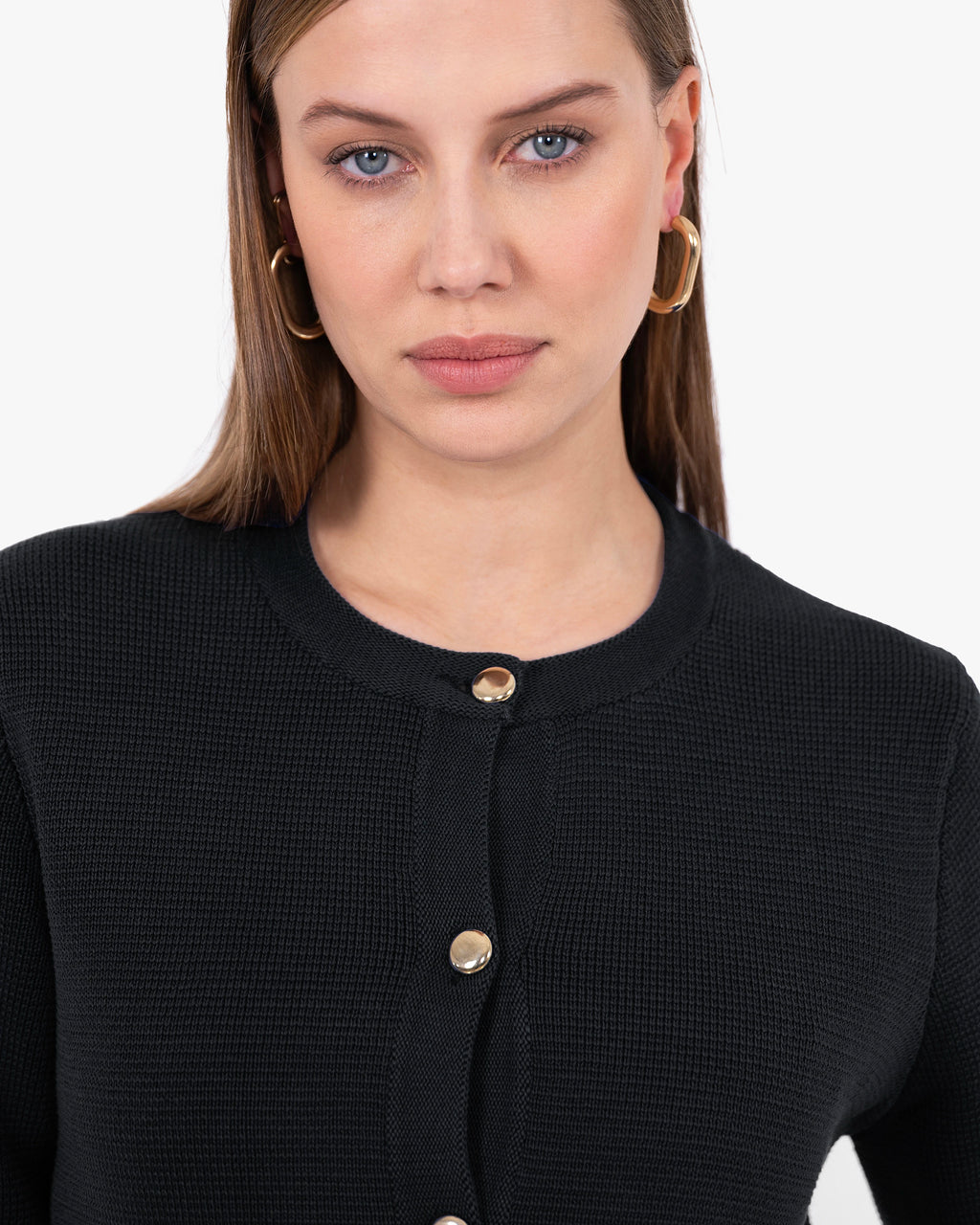Oasi Crew Neck Cardigan - Black Cotone