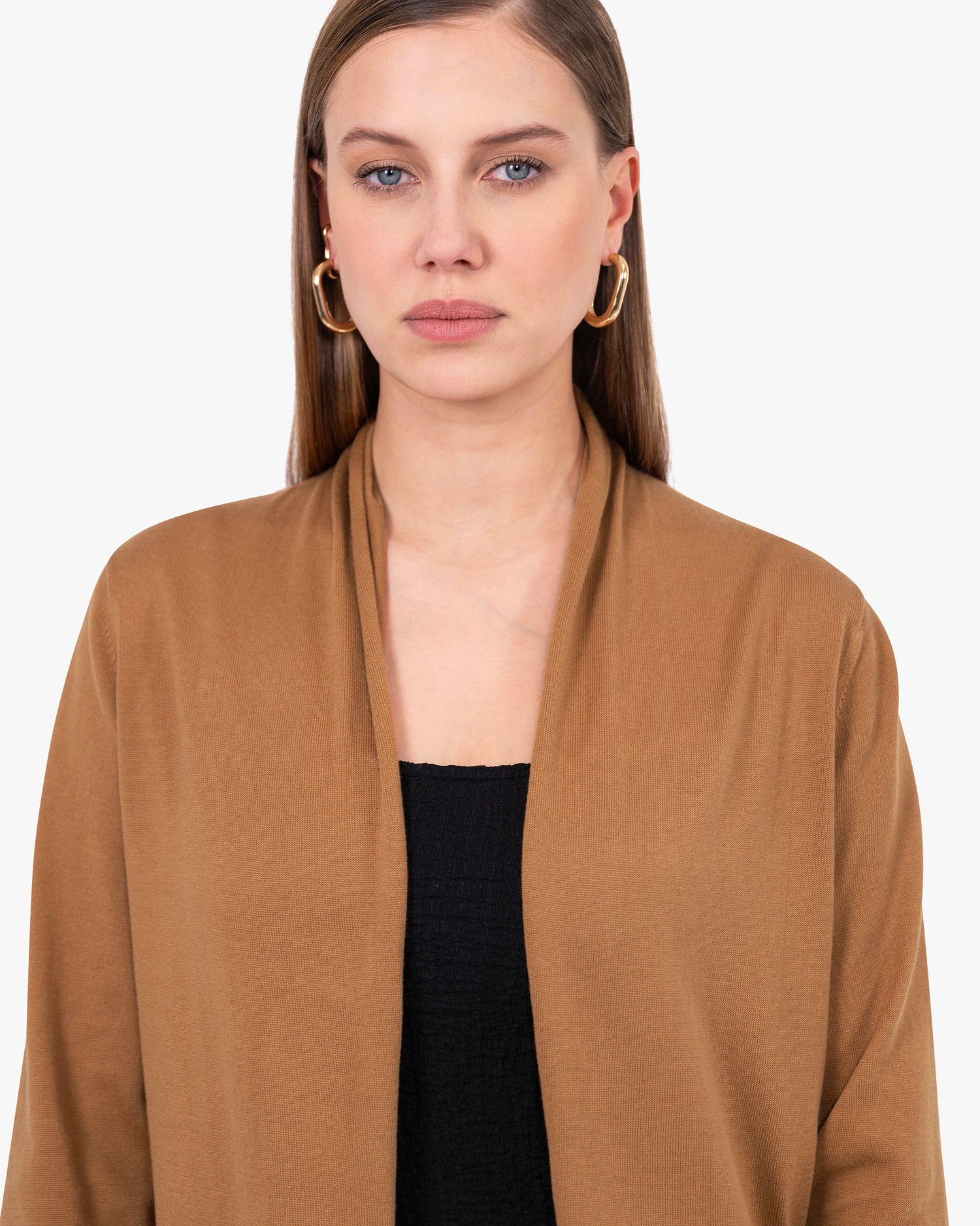 Oasi Baumwolle-Giza Lange Cardigan Haselnuss MaisonCashmere