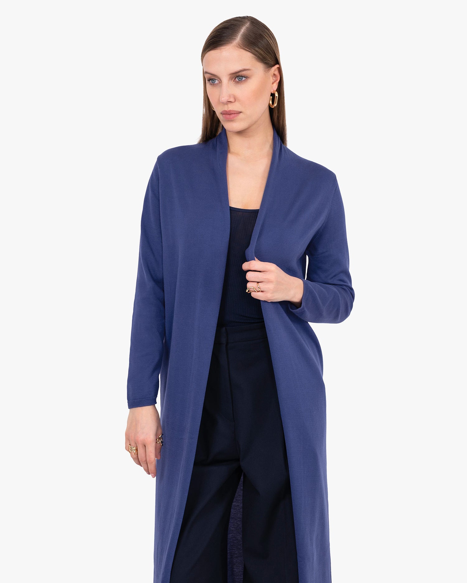 Oasi Long Giza Cotton Cardigan Blue MaisonCashmere