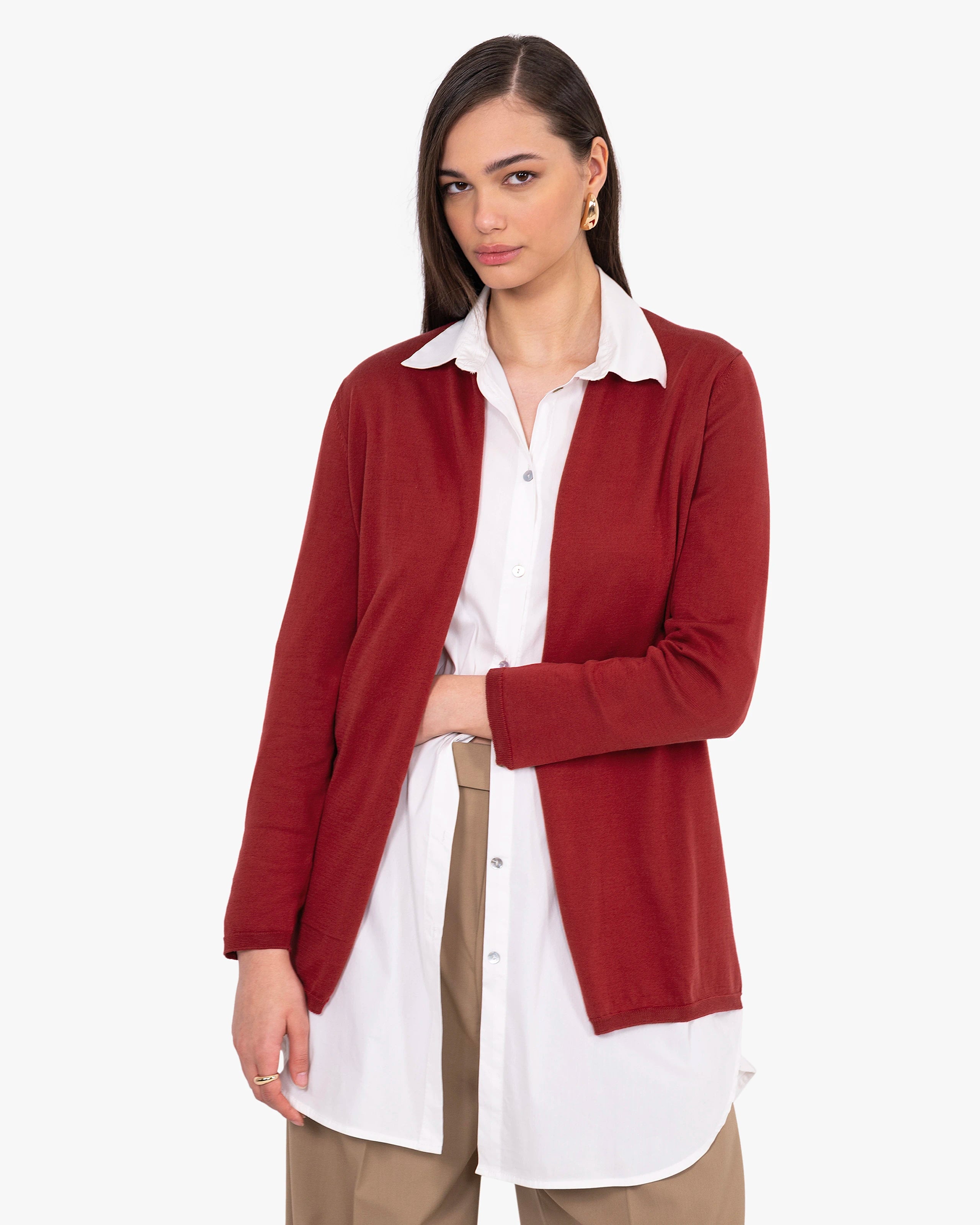 Oasi Open Cardigan - Red Cotone