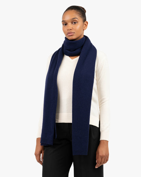 Baren SCARF HAT (M) / KnitLace-Navy バレン Lightness Cashmere Maxi Scarf - Blue | MaisonCashmere