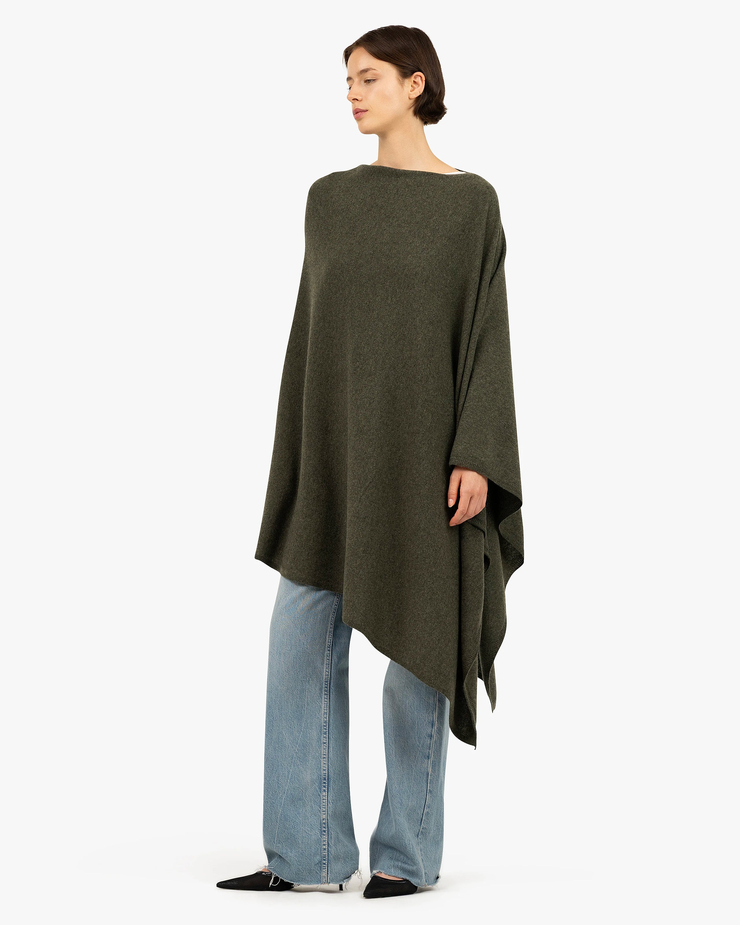 Mayfair Poncho - Green Cashmere