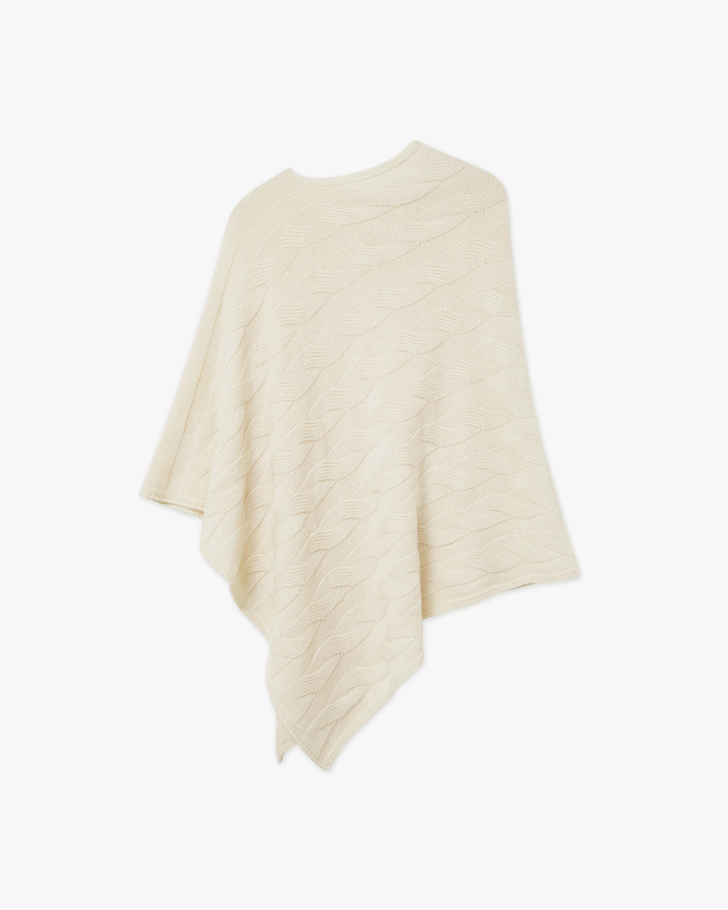 Cable Knit Maxi Poncho - White Cashmere