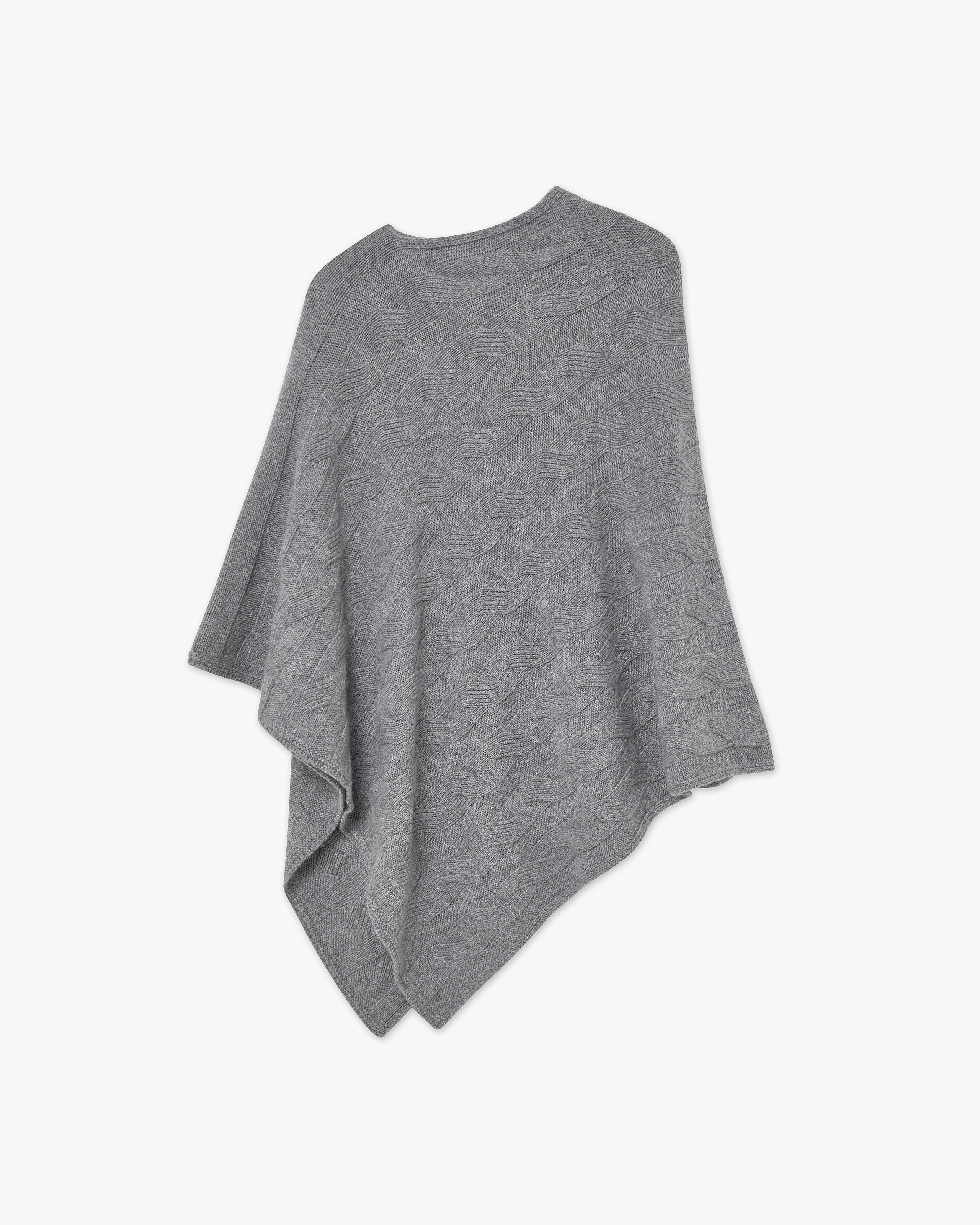 Cashmere Cable Knit Maxi Poncho - Medium Grey | MaisonCashmere