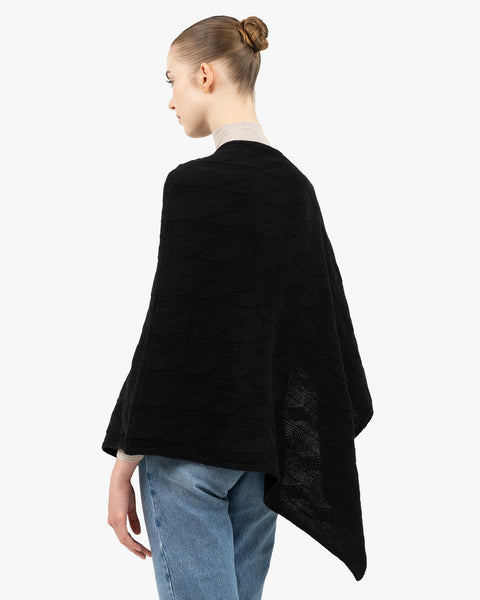 Cable Knit Maxi Poncho - Black Cashmere