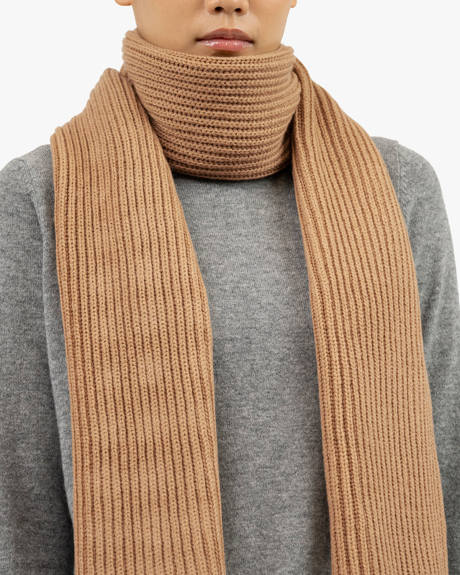 Maxi Ribbed Scarf - Camel Merino / Cashmere