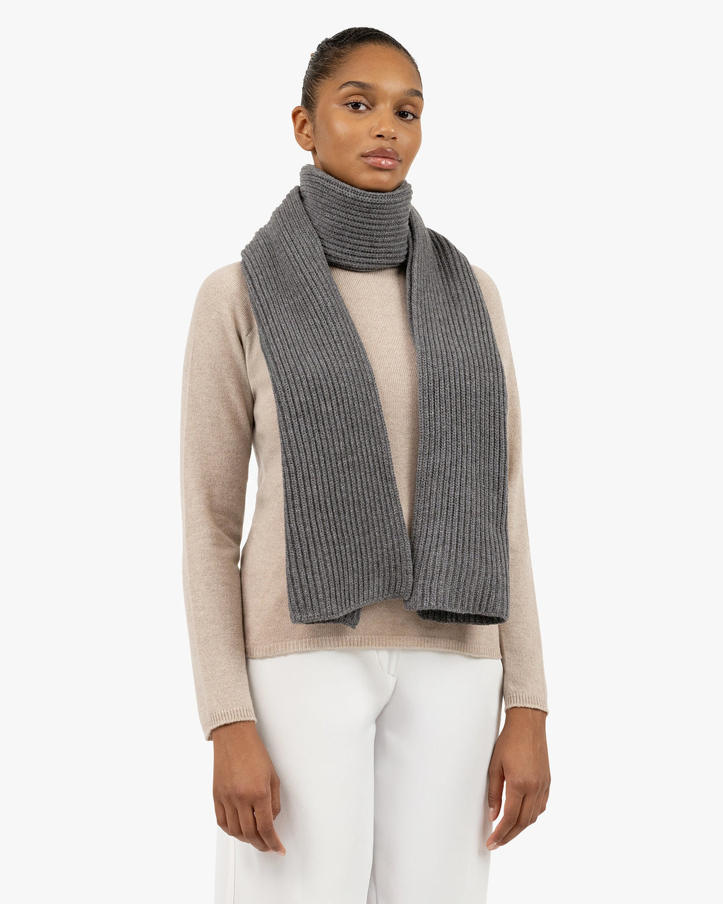 Maxi Ribbed Wool-Cashmere Scarf - Medium Grey | MaisonCashmere Maxi Ribbed Wool-Cashmere Scarf - Medium Grey | MaisonCashmere