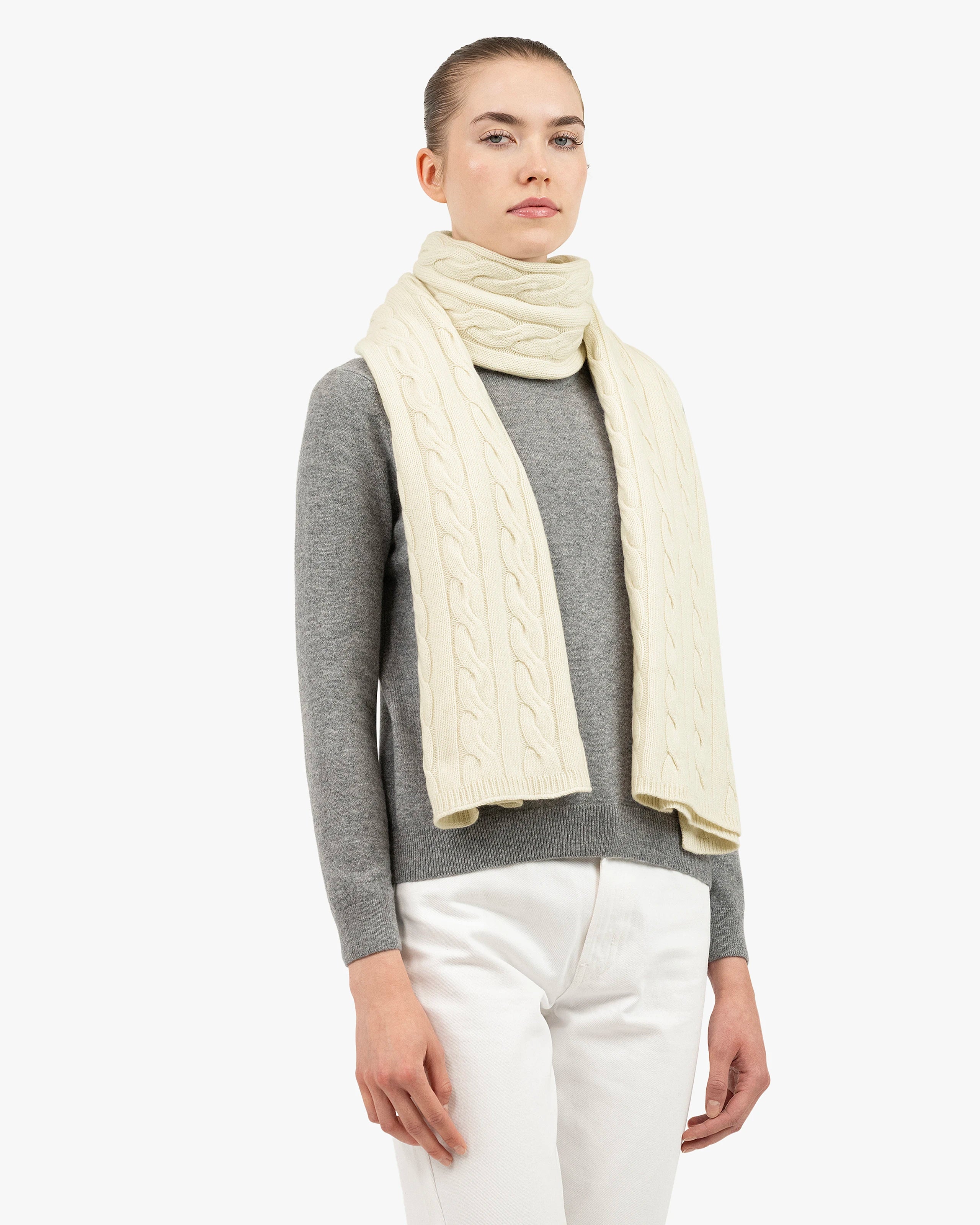 Cable Knit Maxi Scarf - White Cashmere