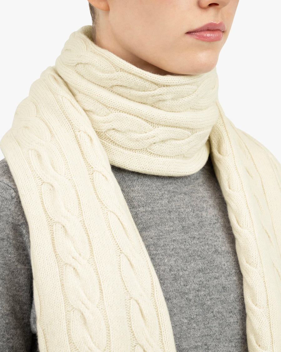 Cable Knit Maxi Scarf - White Cashmere