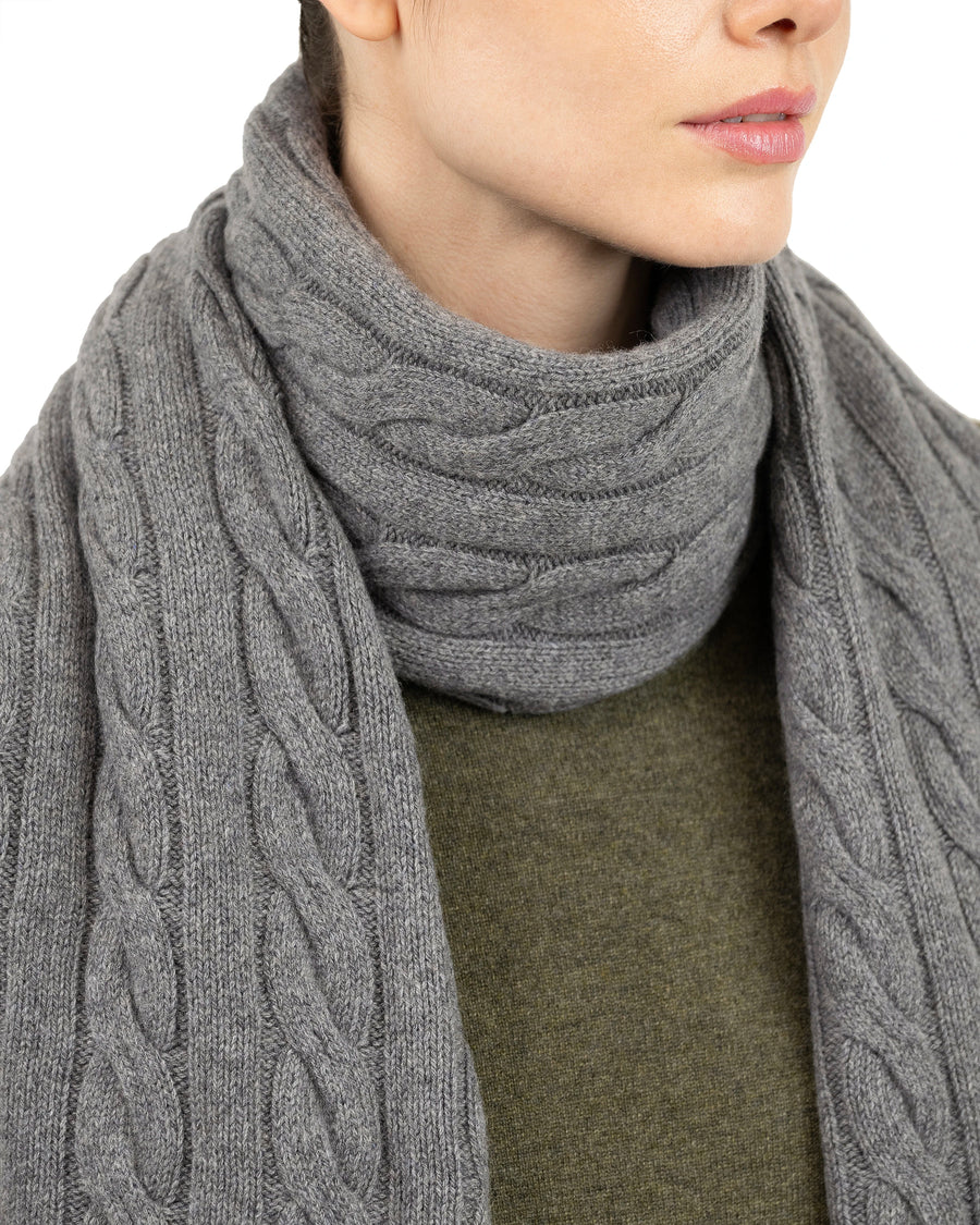 Cable Knit Maxi Scarf - Grey Cashmere