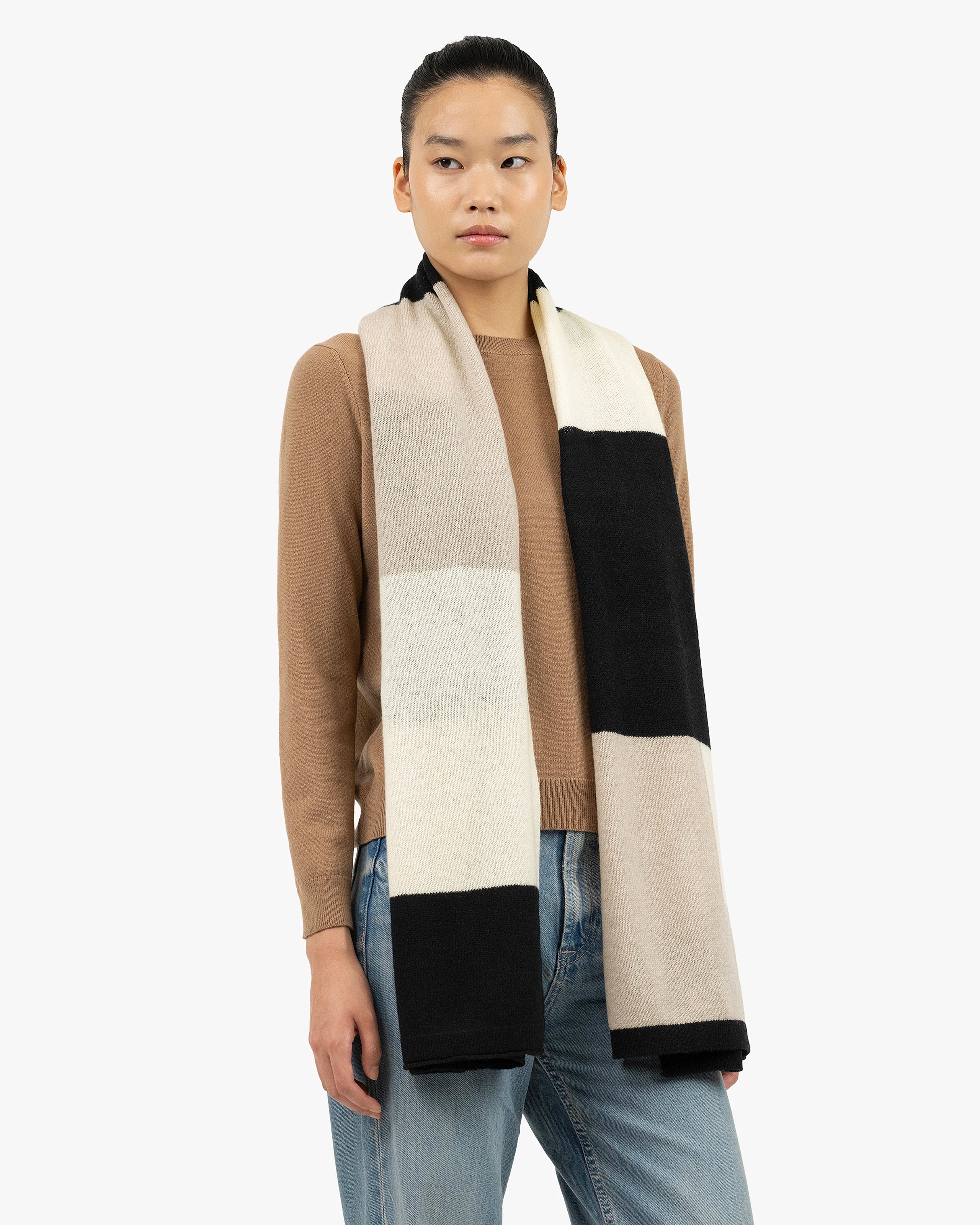 Mondrian Maxi Scarf - Beige Cashmere