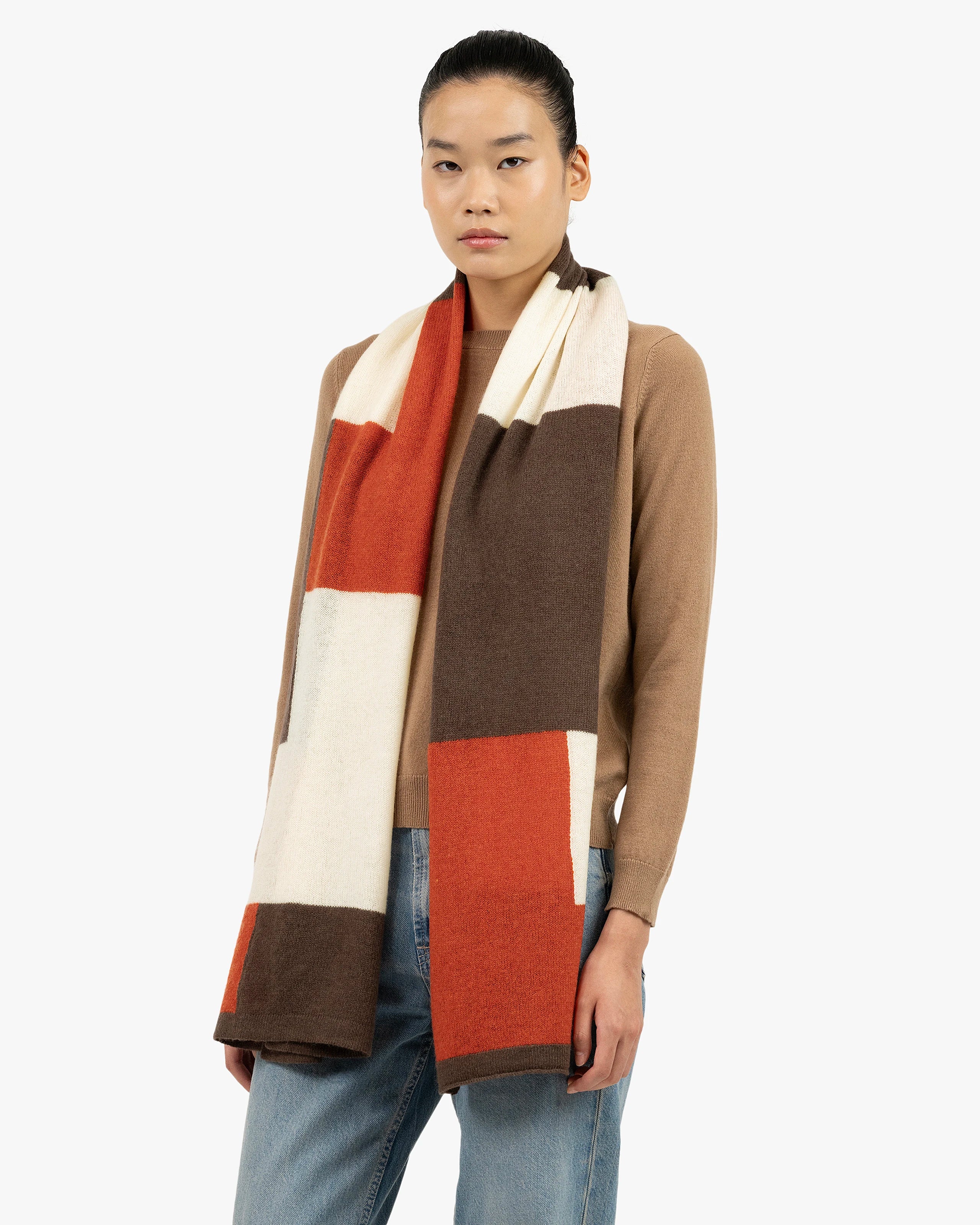 Mondrian Maxi Scarf - Red Cashmere