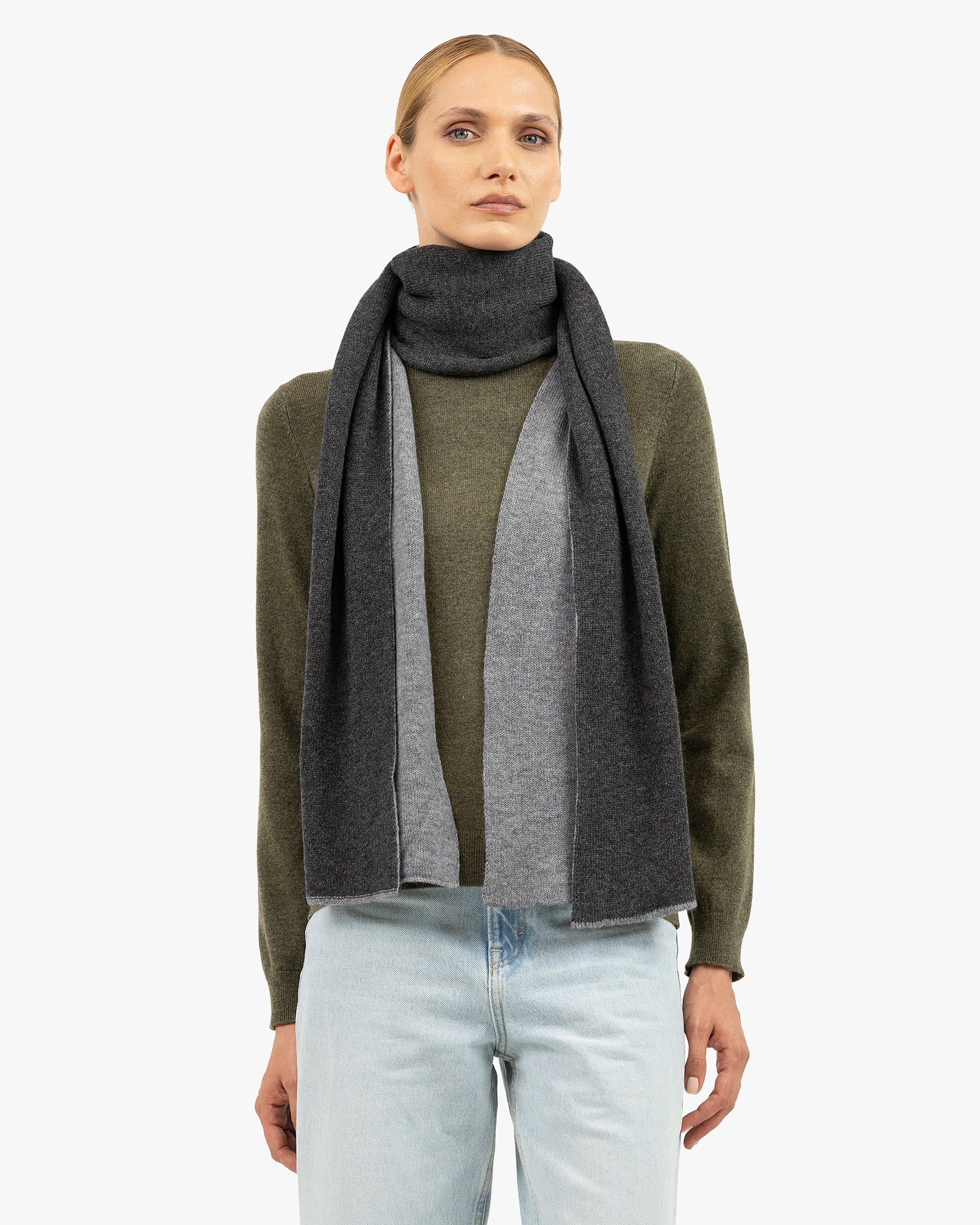 Two-Tone Maxi Scarf - Charcoal Cashmere