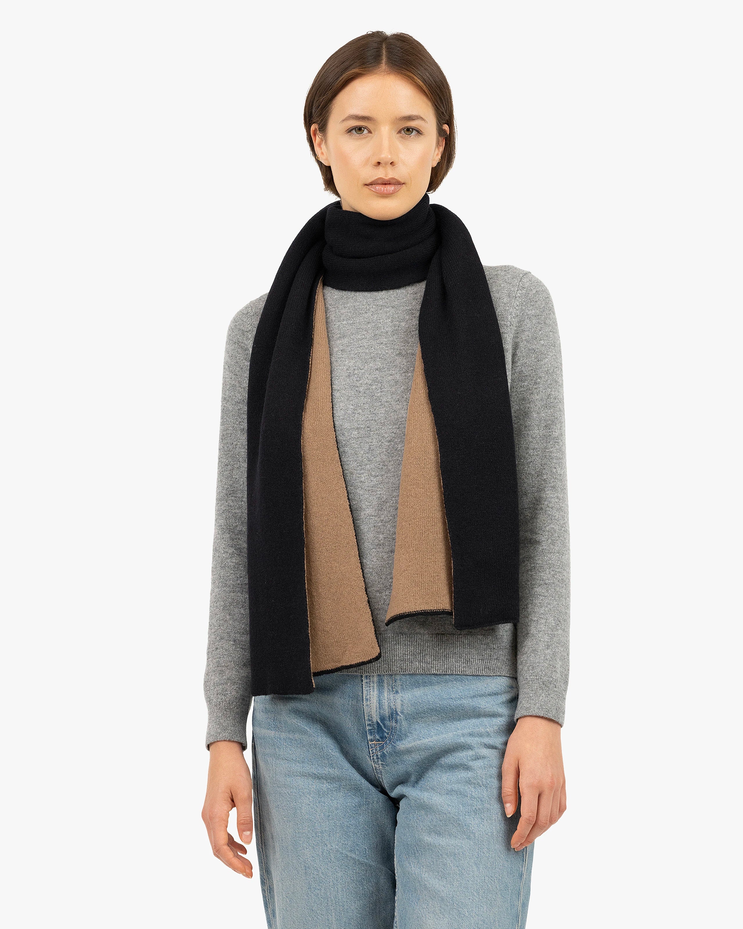Two-Tone Maxi Scarf - Black Cashmere