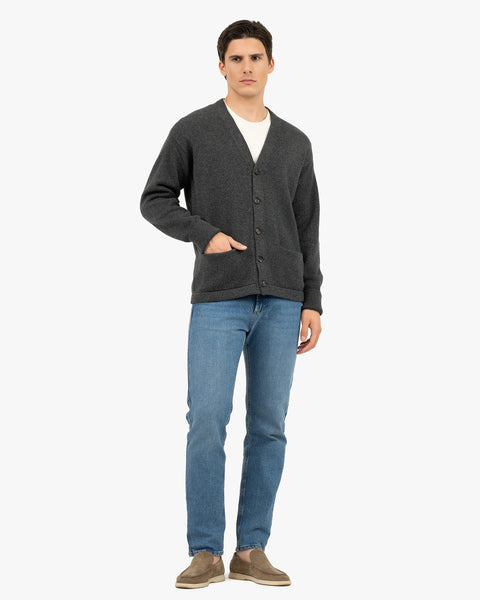 Men's Beacon Cardigan - Charcoal Cashmere